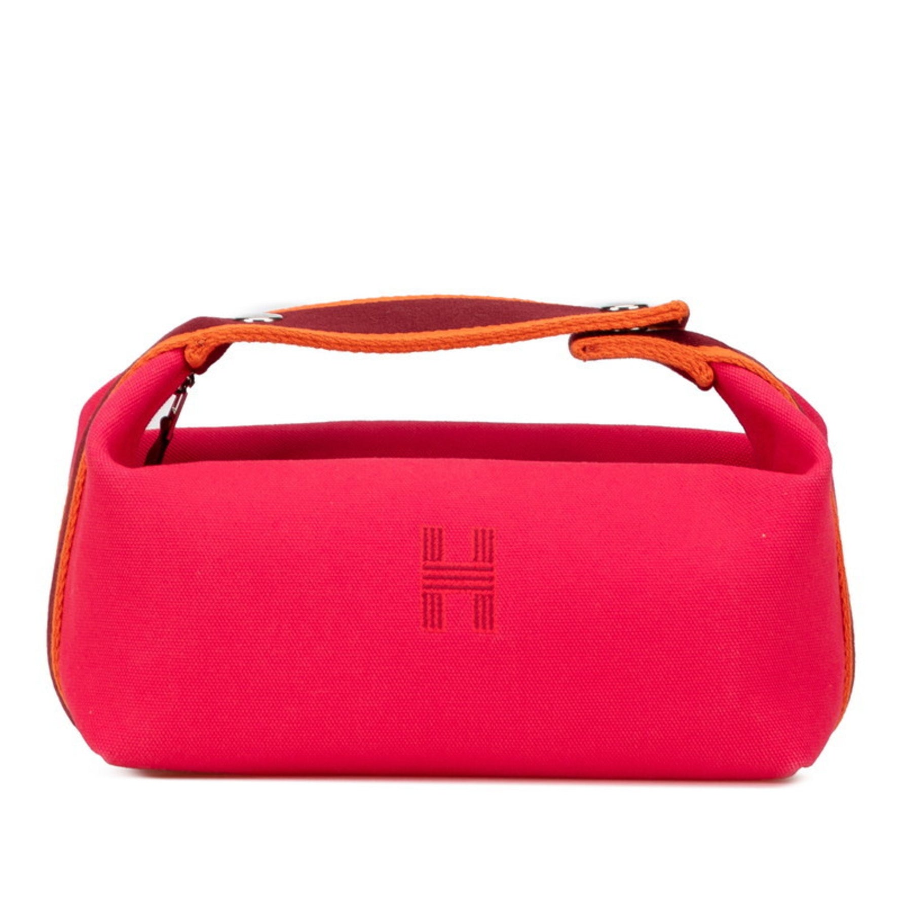 Hermès Brides A Black PM Handbag, Hibiscus, Pink, Orange, Cotton, HERMES