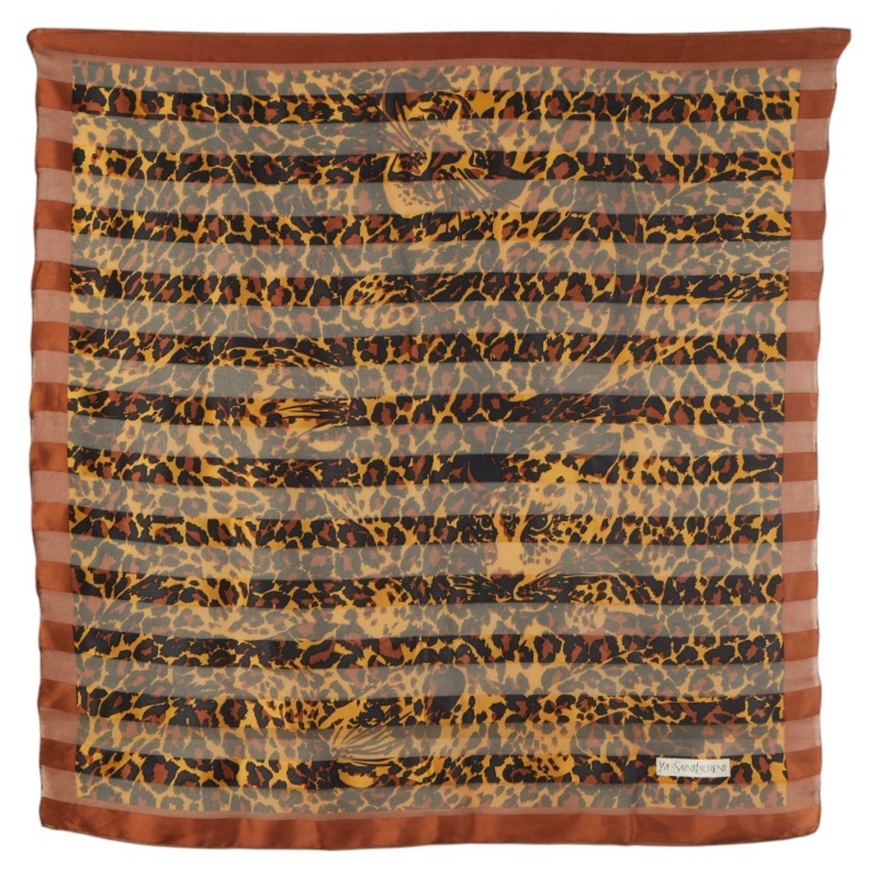 Saint Laurent Leopard Print Scarf, Brown and Black Silk