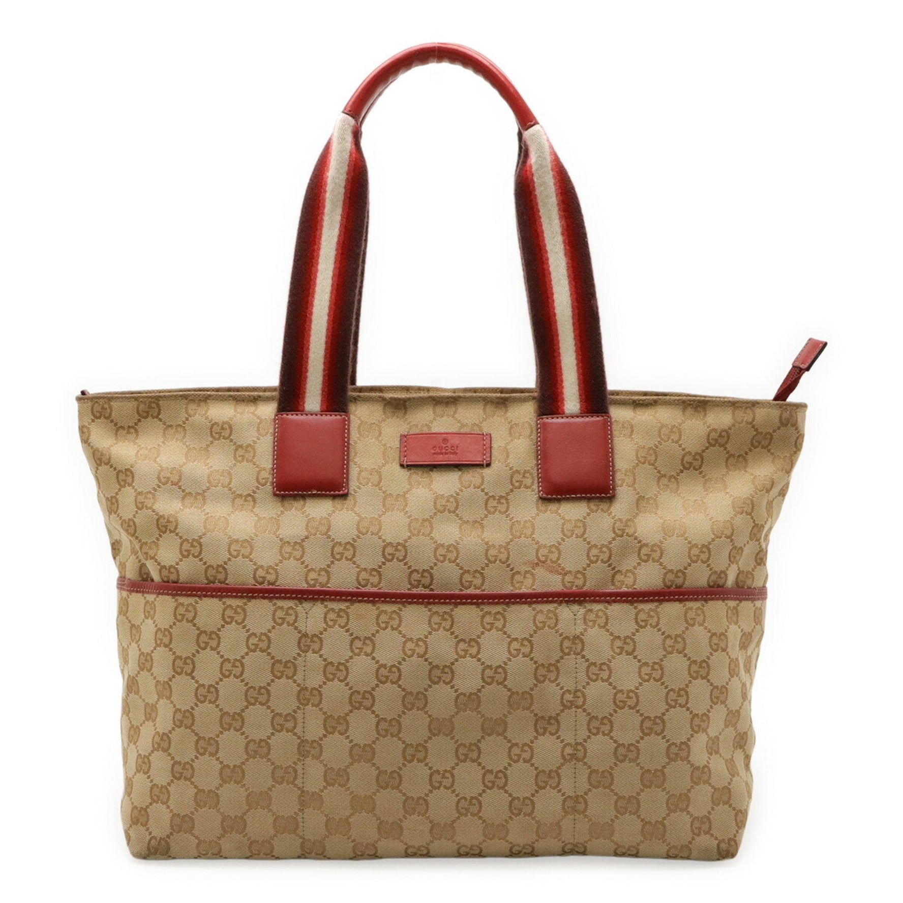 GUCCI GG Canvas Leather Mother's Bag Tote Large Shoulder Khaki Beige Red