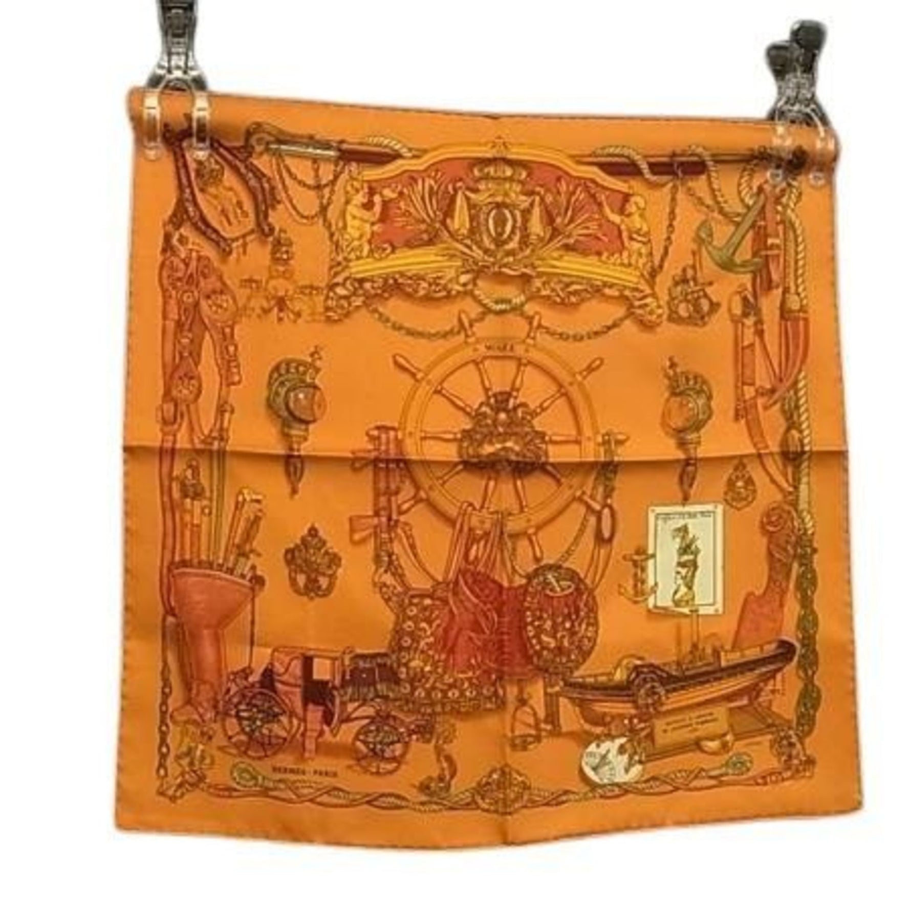 HERMES Scarf/Muffler, Carré 45, Petit Carré, Gavroche, MUSEE, 100% Silk