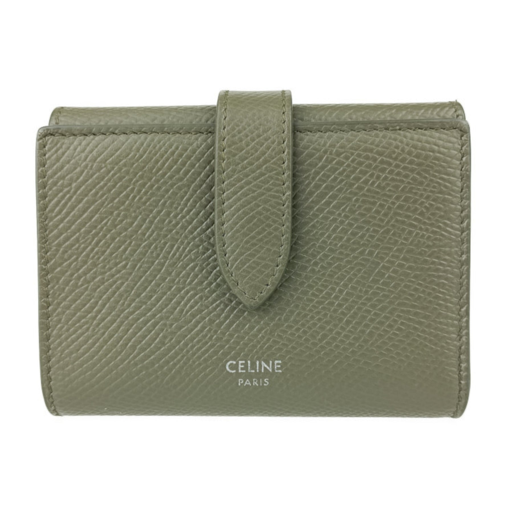 CELINE Fine Strap Wallet, Tri-fold Dark Grained Calfskin, Compact
