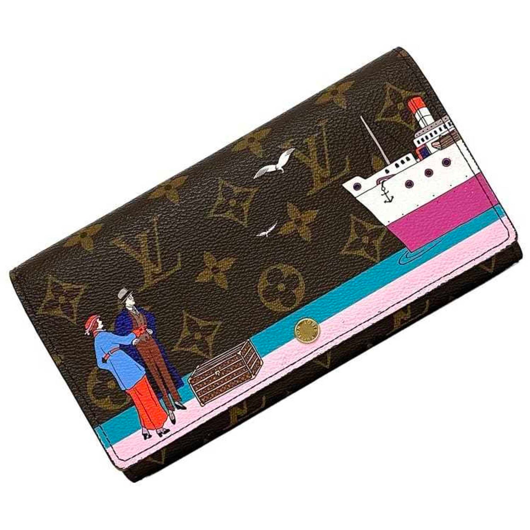 Louis Vuitton Bi-fold Long Wallet Portefeuille Sarah Brown Multicolor Monogram Illustre Cruise Collection Canvas Flap Folding