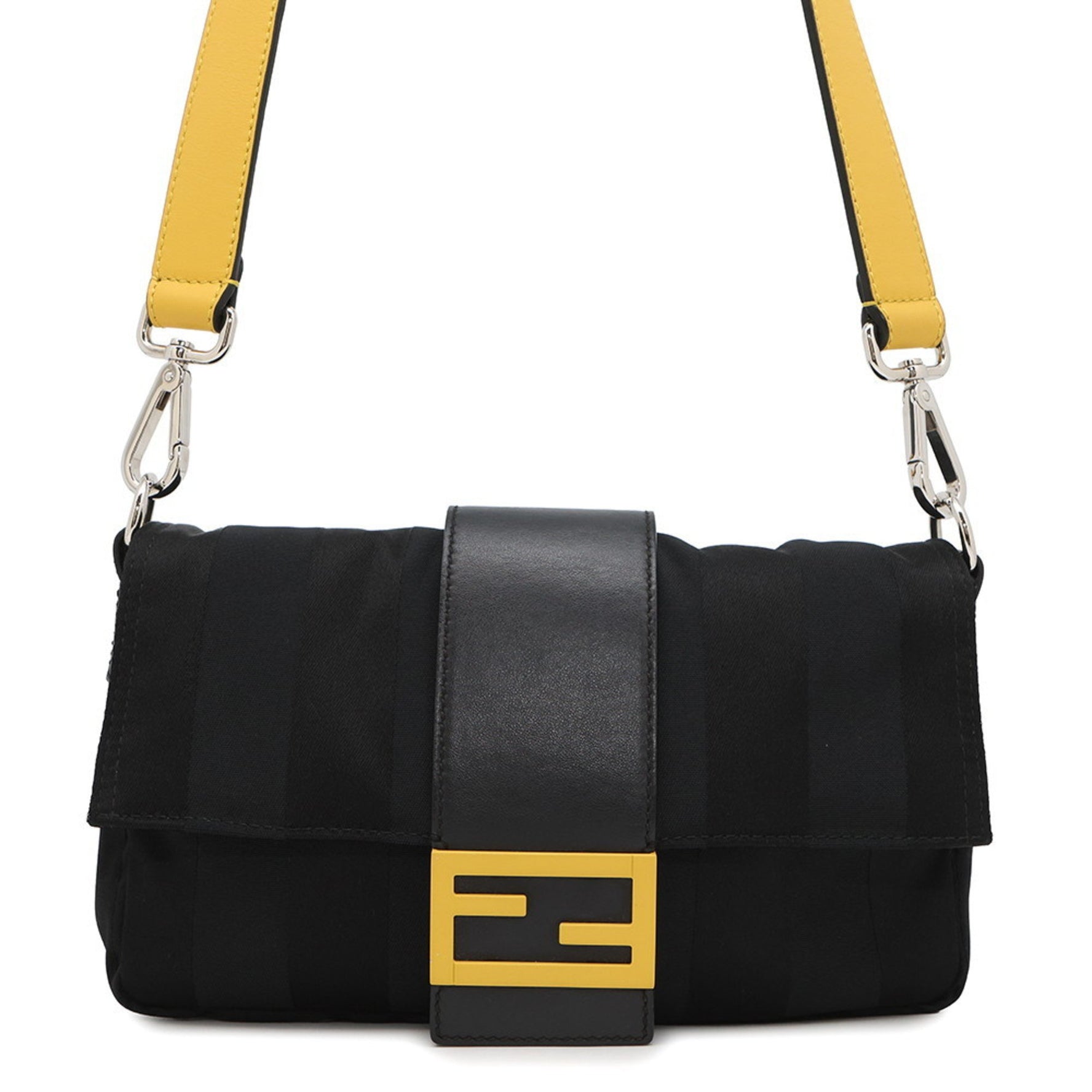 Fendi Shoulder Bag Pecan Baguette Nylon Body Black