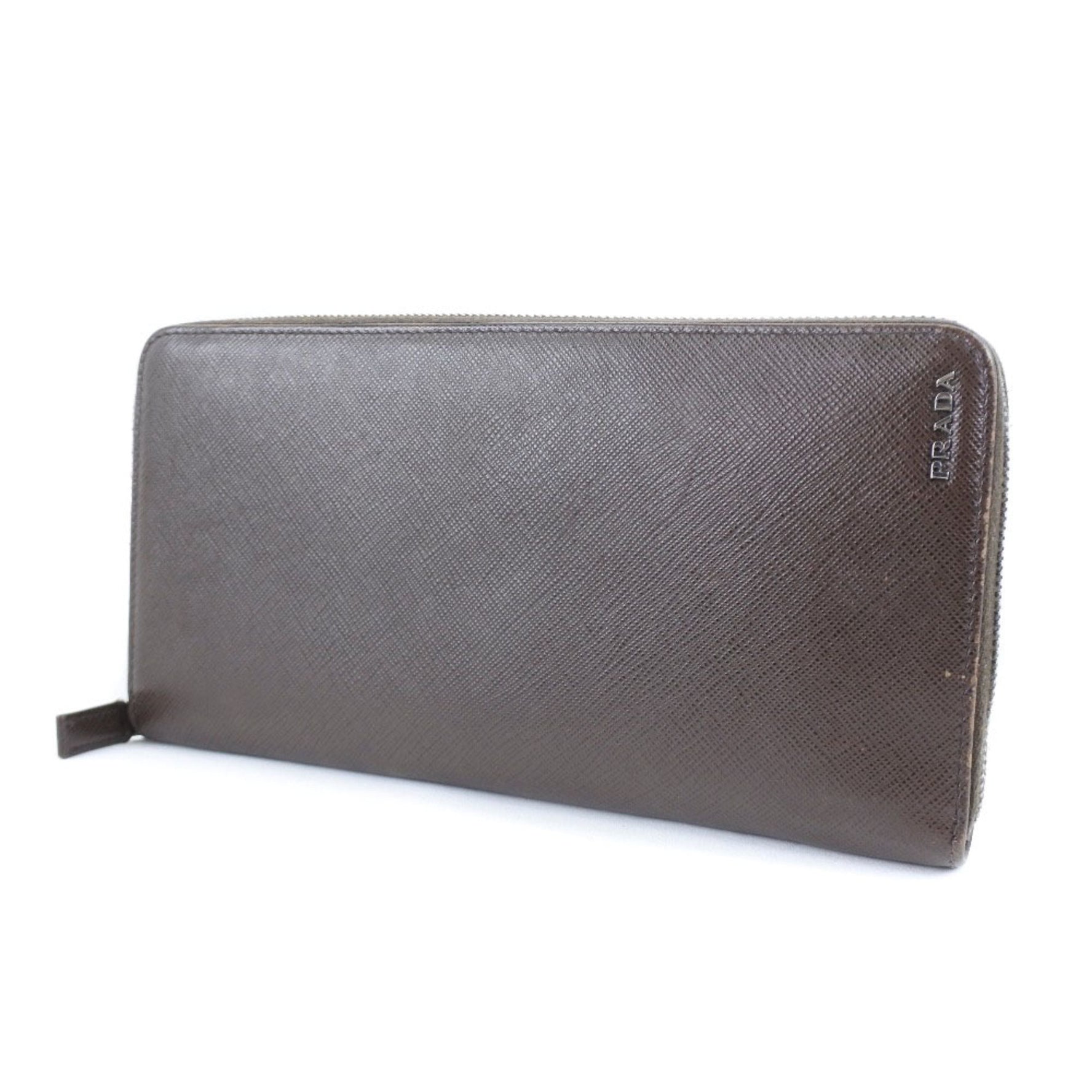 Prada Round Zipper 2ML220 Saffiano CAFFE+NERO Dark Brown Women's Long Wallet
