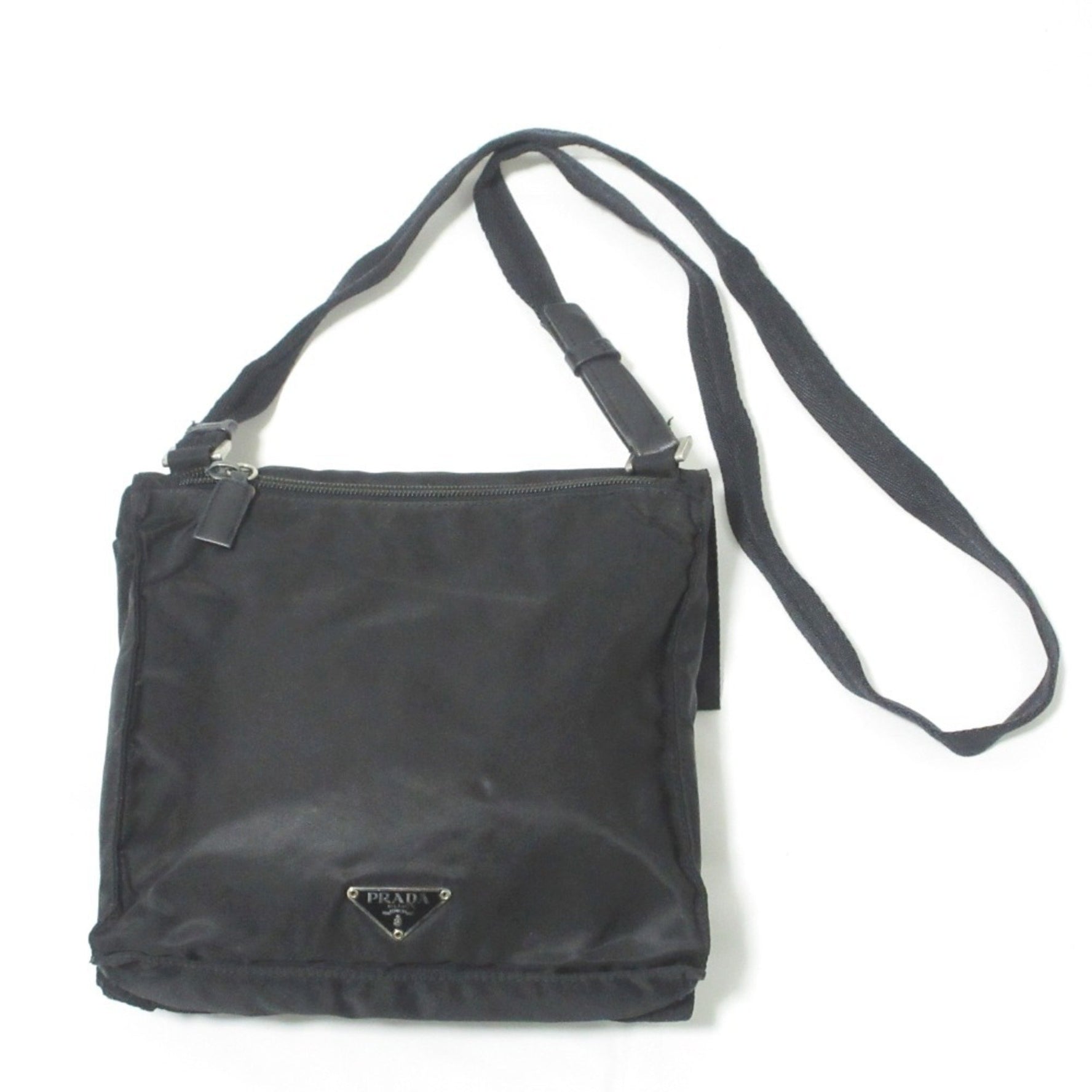PRADA Prada Nylon Triangle Logo Plate Shoulder Bag Black Women's