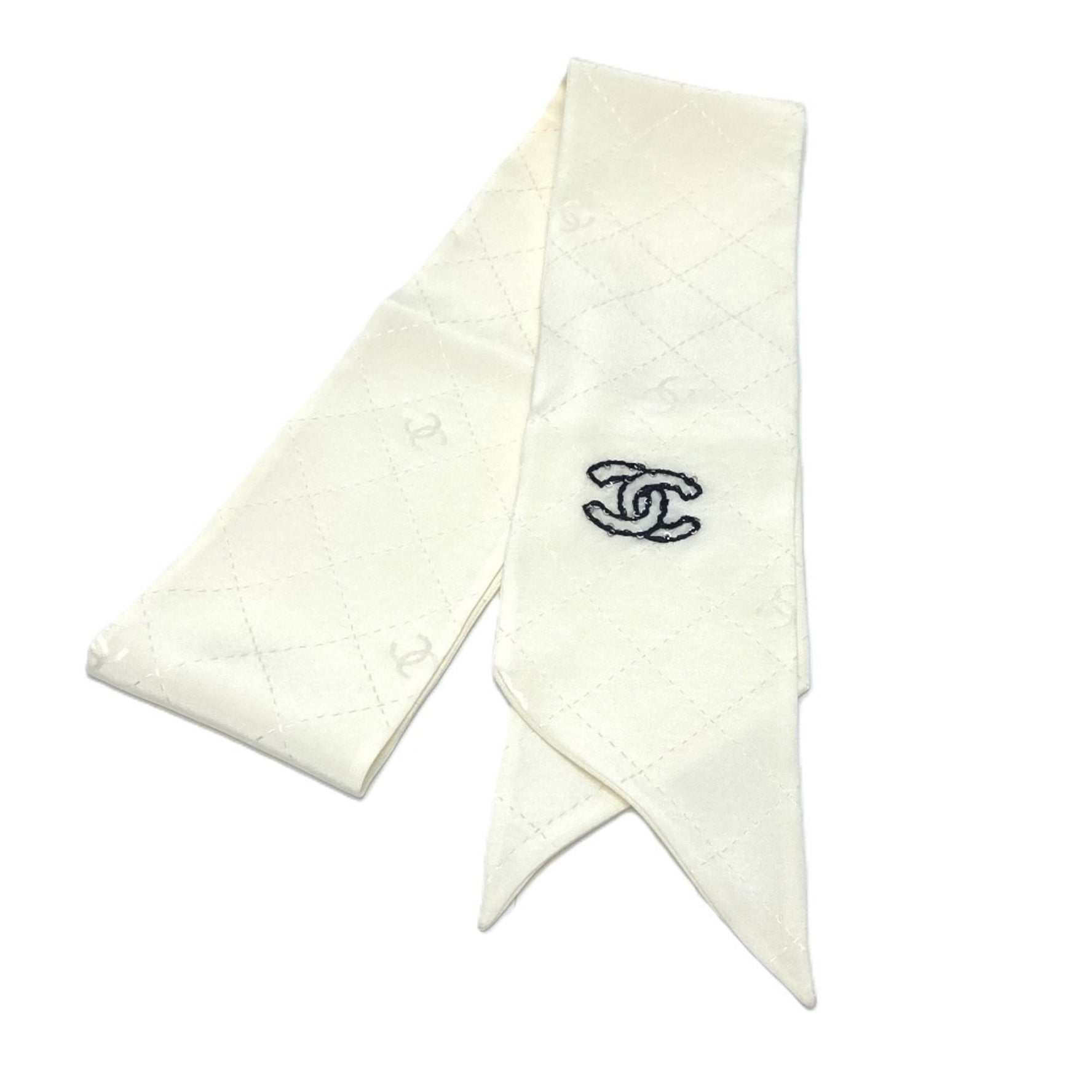 CHANEL Coco Mark Matelasse Bandeau Scarf Silk Women's White