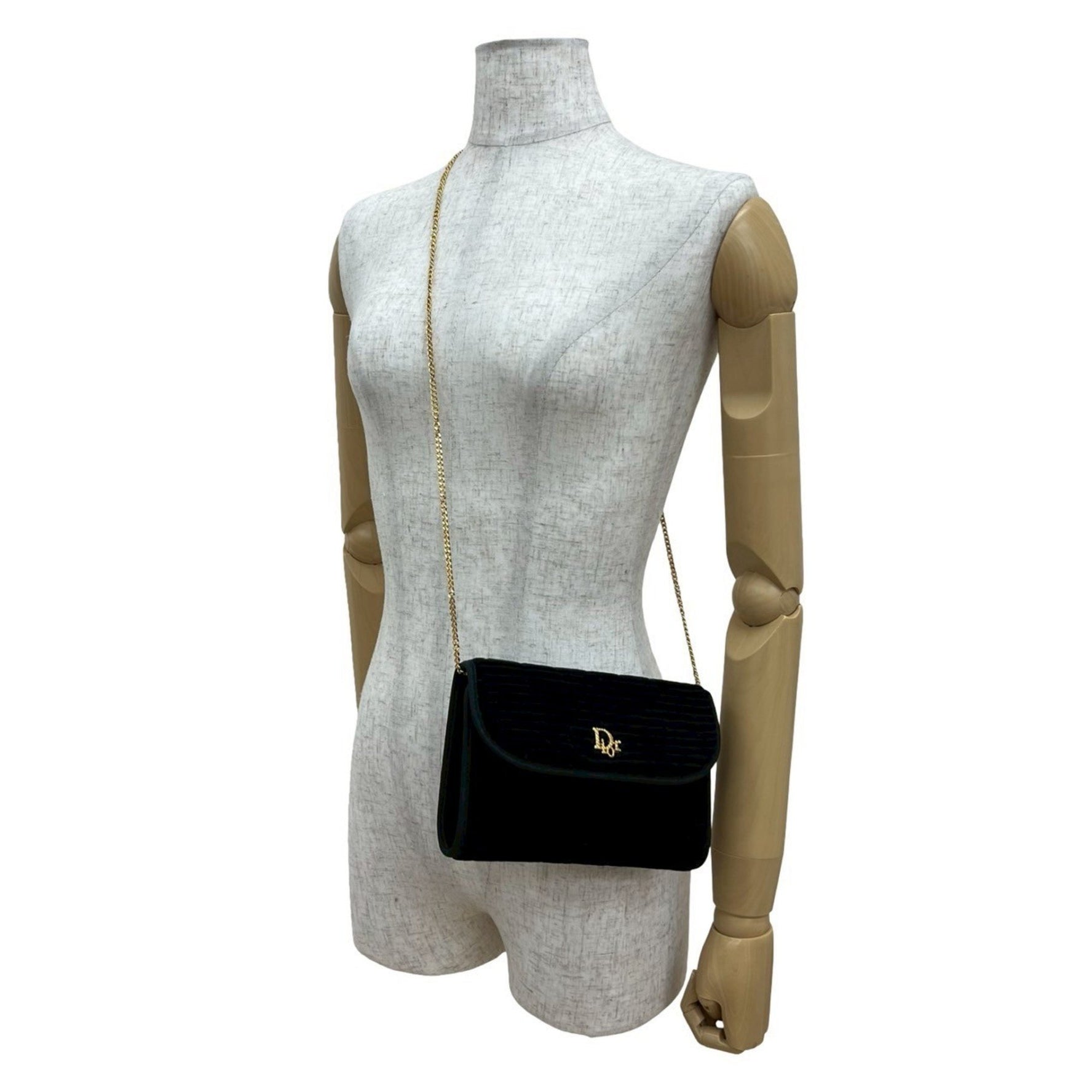 Christian Dior Logo Metal Velvet Chain Mini Shoulder Bag Pochette Sacoche