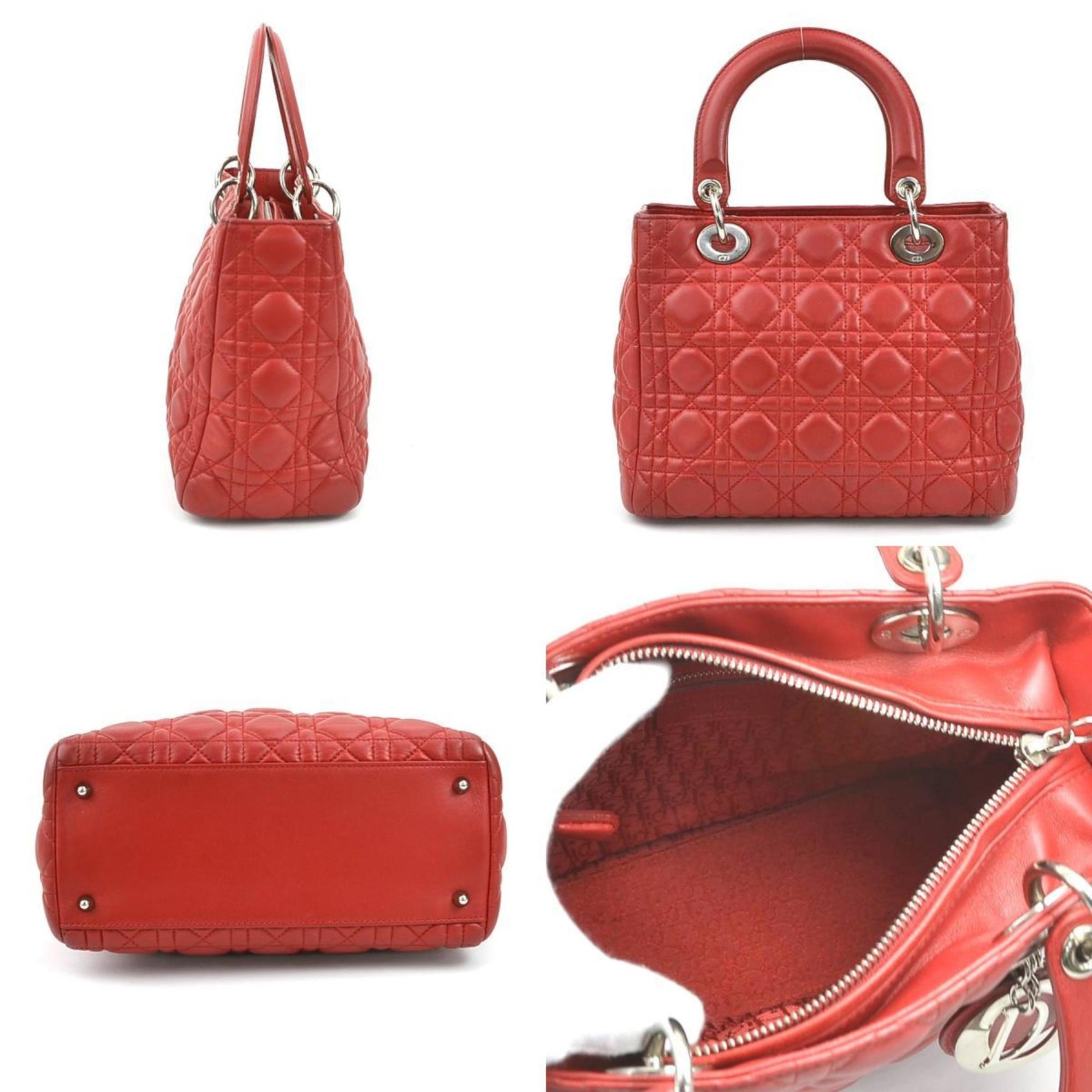 Christian Dior handbag shoulder bag Lady leather red silver