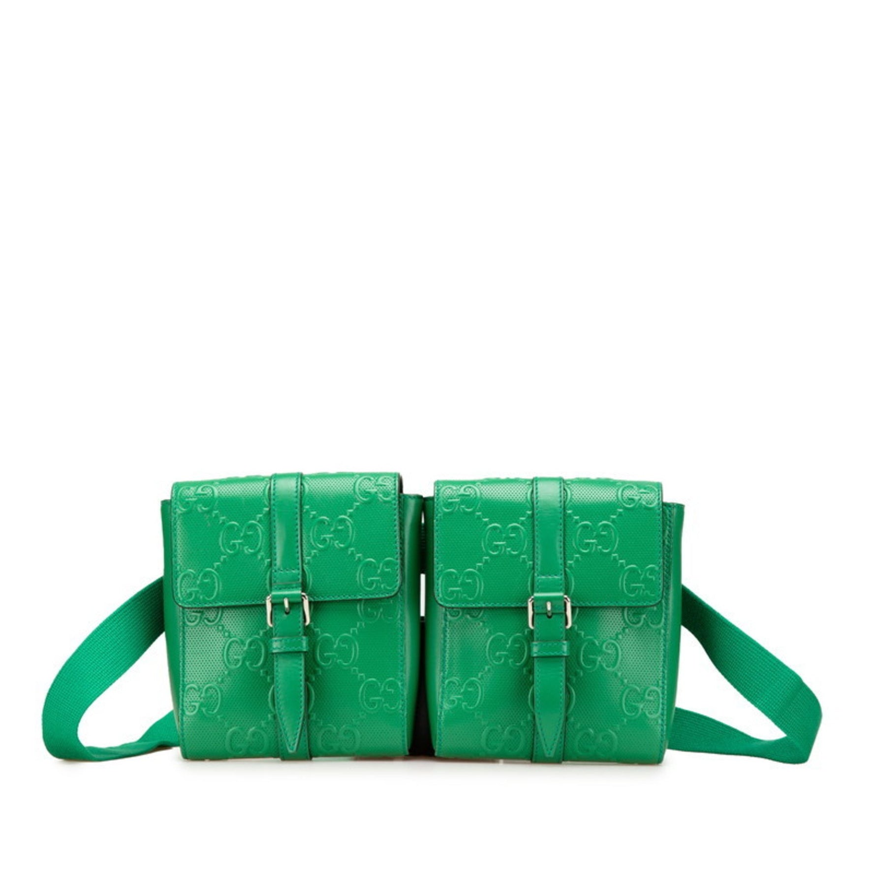 Gucci GG Embossed Double Pouch Waist Bag/Body Bag Green Leather Women's GUCCI