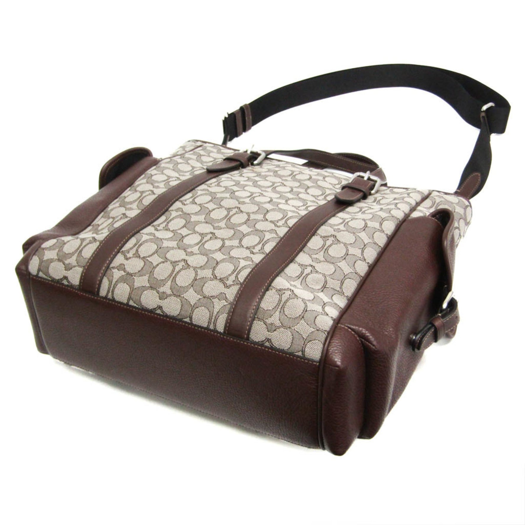 Coach Signature Sprint Tote Leather,Jacquard Shoulder Bag,Tote Bag Beige,Brown