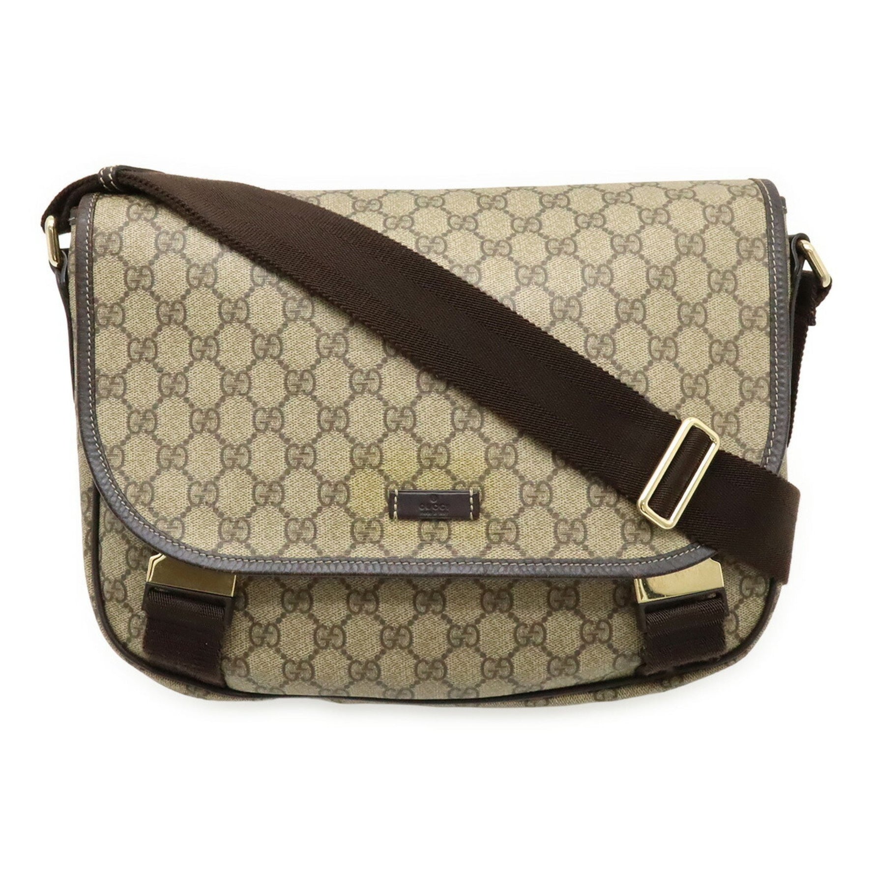 GUCCI GG Supreme Plus Shoulder Bag, PVC Leather, Beige and Dark Brown