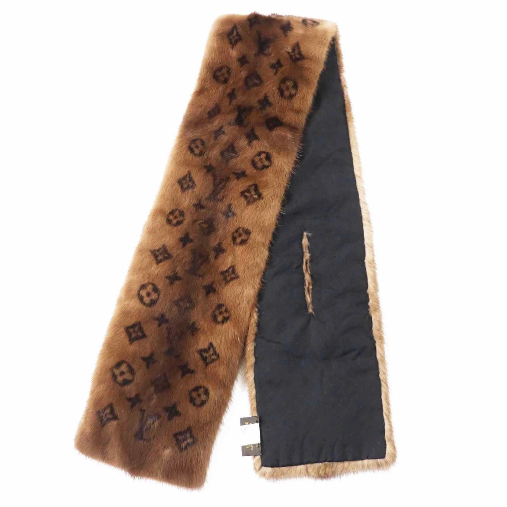 LOUIS VUITTON Monogram Echarpe Vison Mink and Silk-Lined Scarf, Made in Italy, Authentic