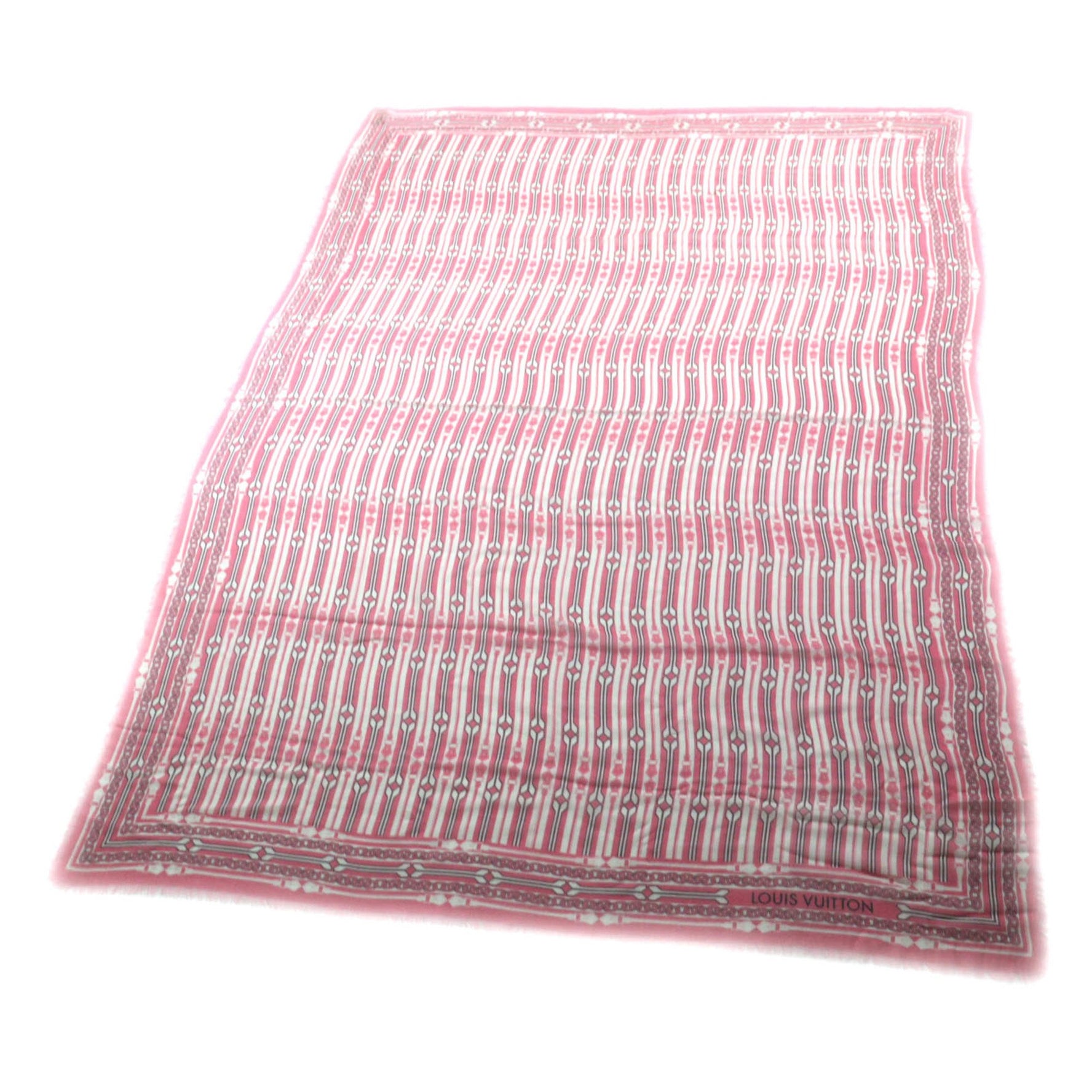 LOUIS VUITTON 100% Cashmere Fringed Logo Design Large Stole/Shawl with Box Made in Italy Authentic