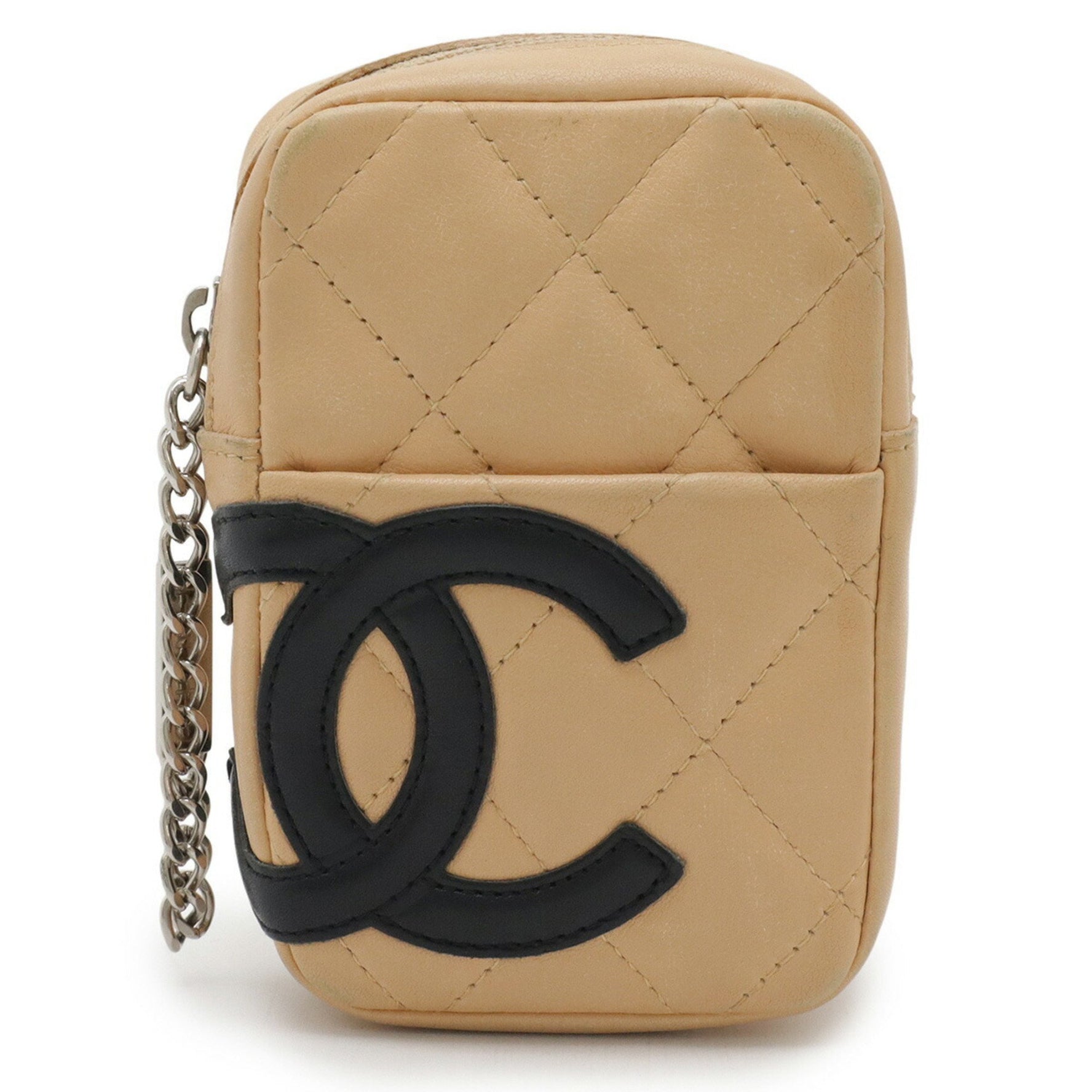 CHANEL Cambon Line Cigarette Case, IQOS Pouch, Leather, Beige, Black, A26732