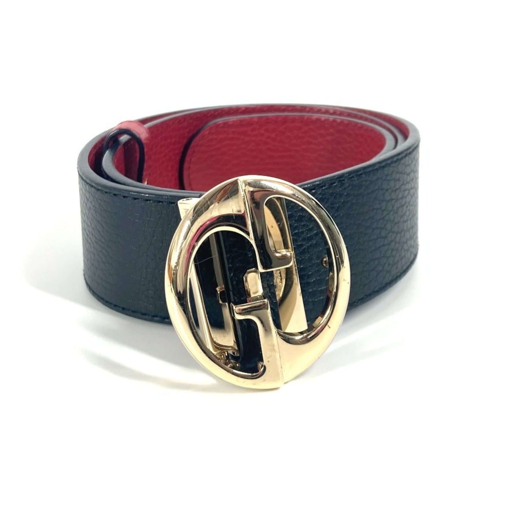 GUCCI Double G Logo Buckle Accessory Belt Leather Men's Red Like New