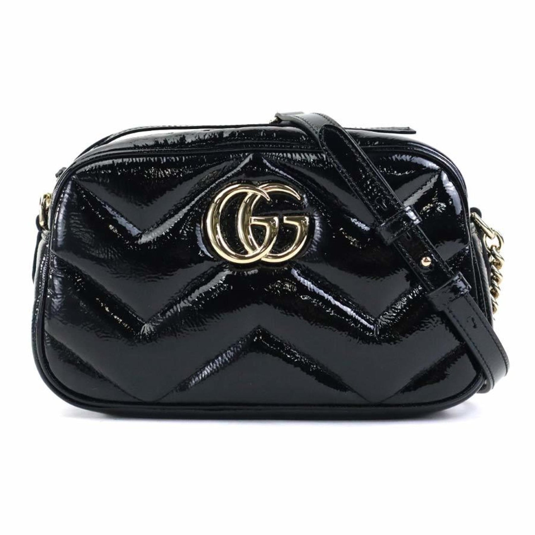 GUCCI GG Marmont Patent Leather Shoulder Bag Black Women's 99967i