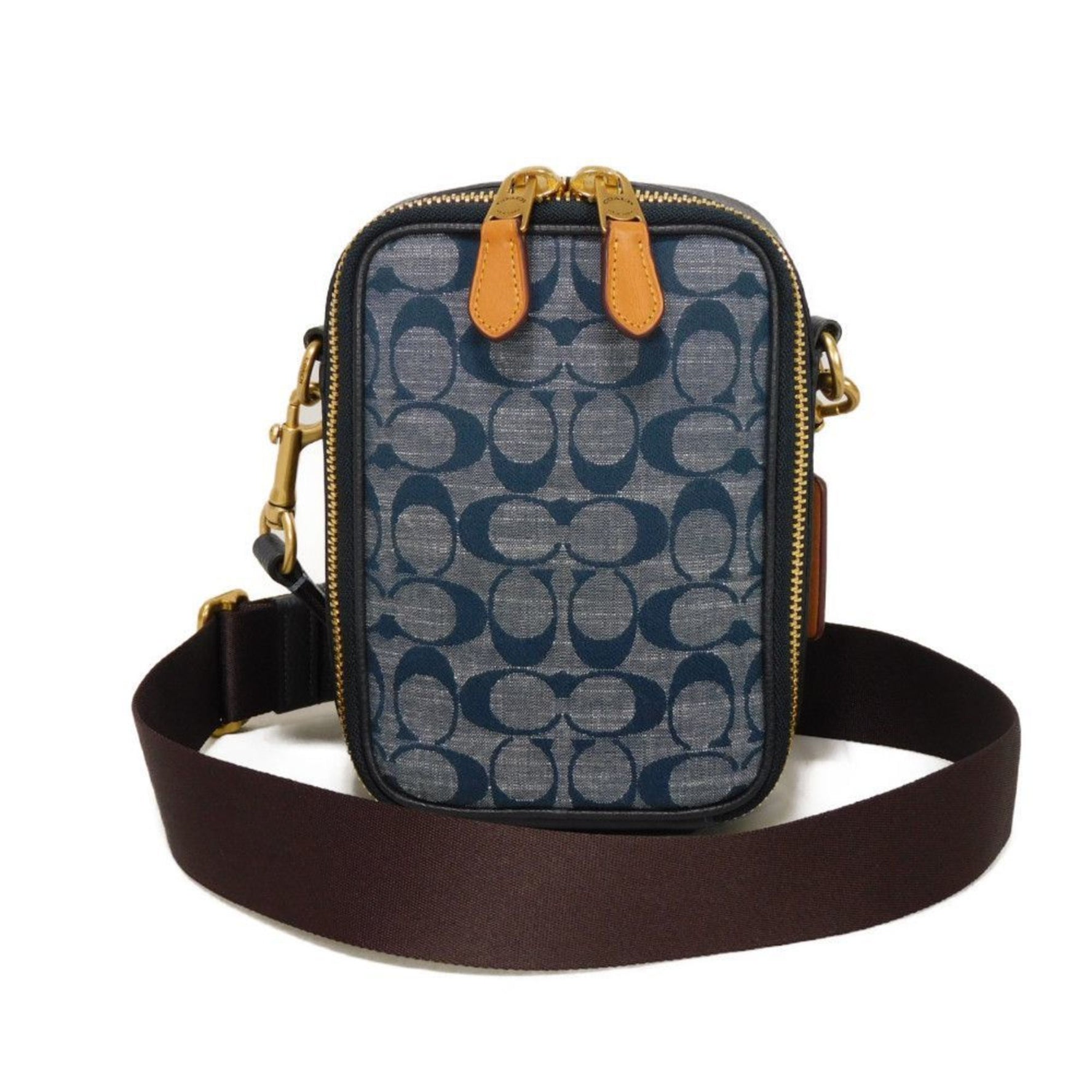 Coach Stanton Shoulder Bag/Crossbody Bag in Denim, Pebble Leather, Signature Chambray