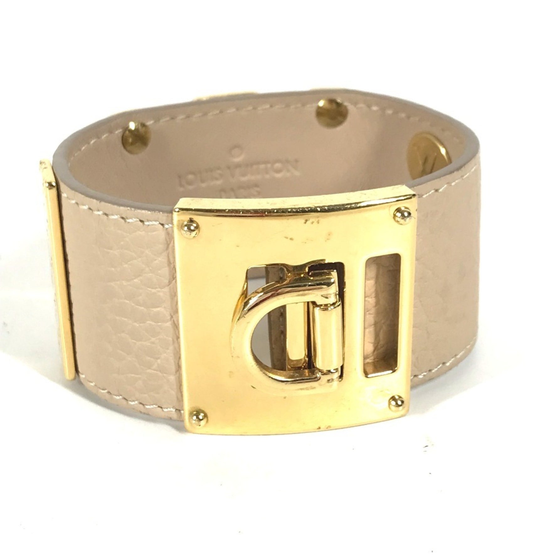 LOUIS VUITTON SO LV Bracelet, Leather Bangle, Women's, Beige