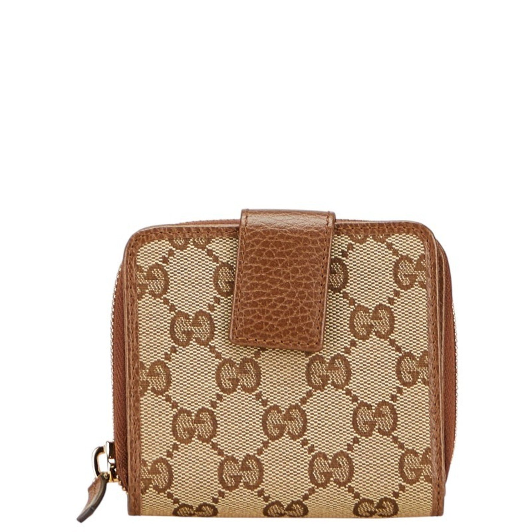 Gucci GG Canvas Bifold Wallet Beige Brown Leather
