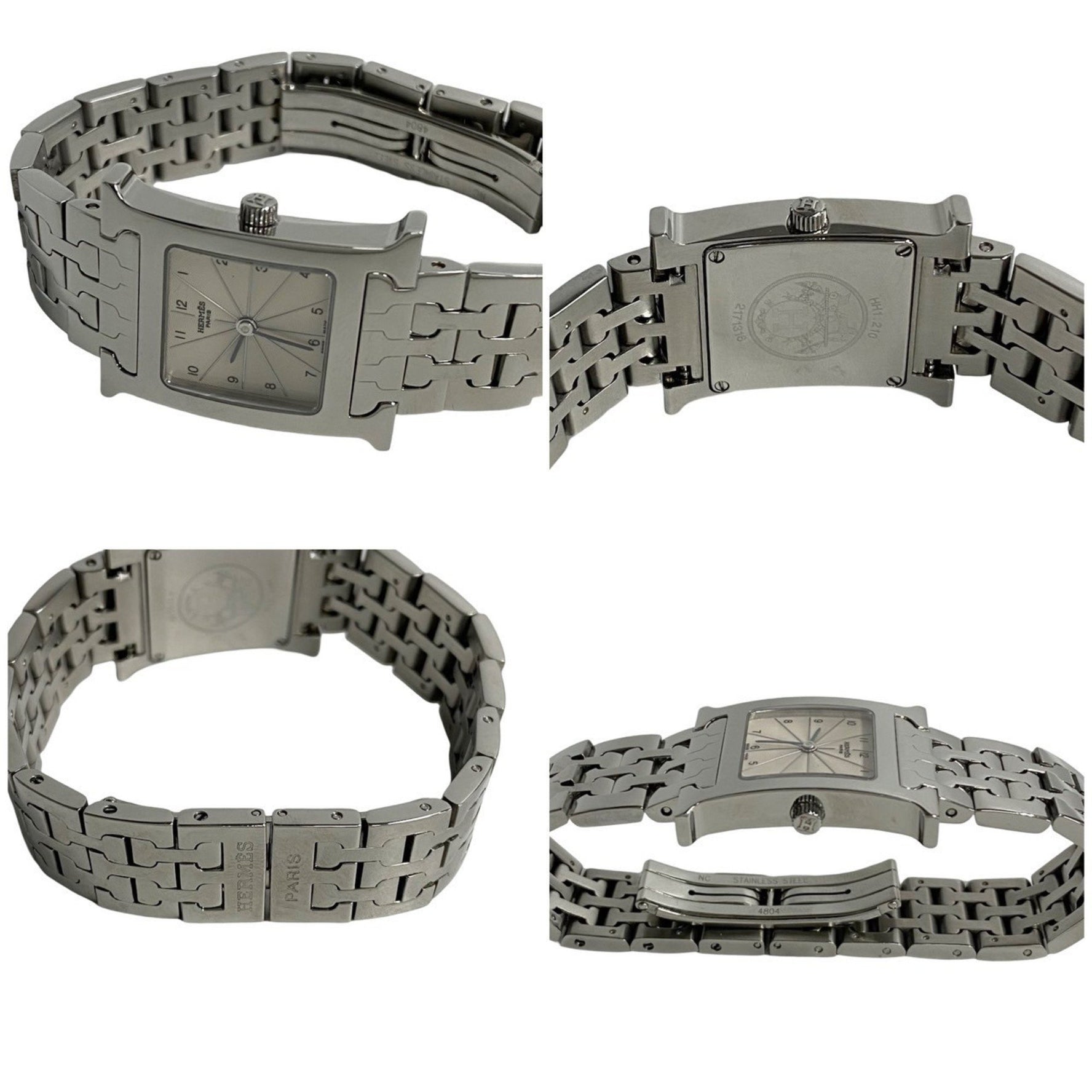 HERMES H Watch Quartz Stainless Steel Wristwatch Silver Men's