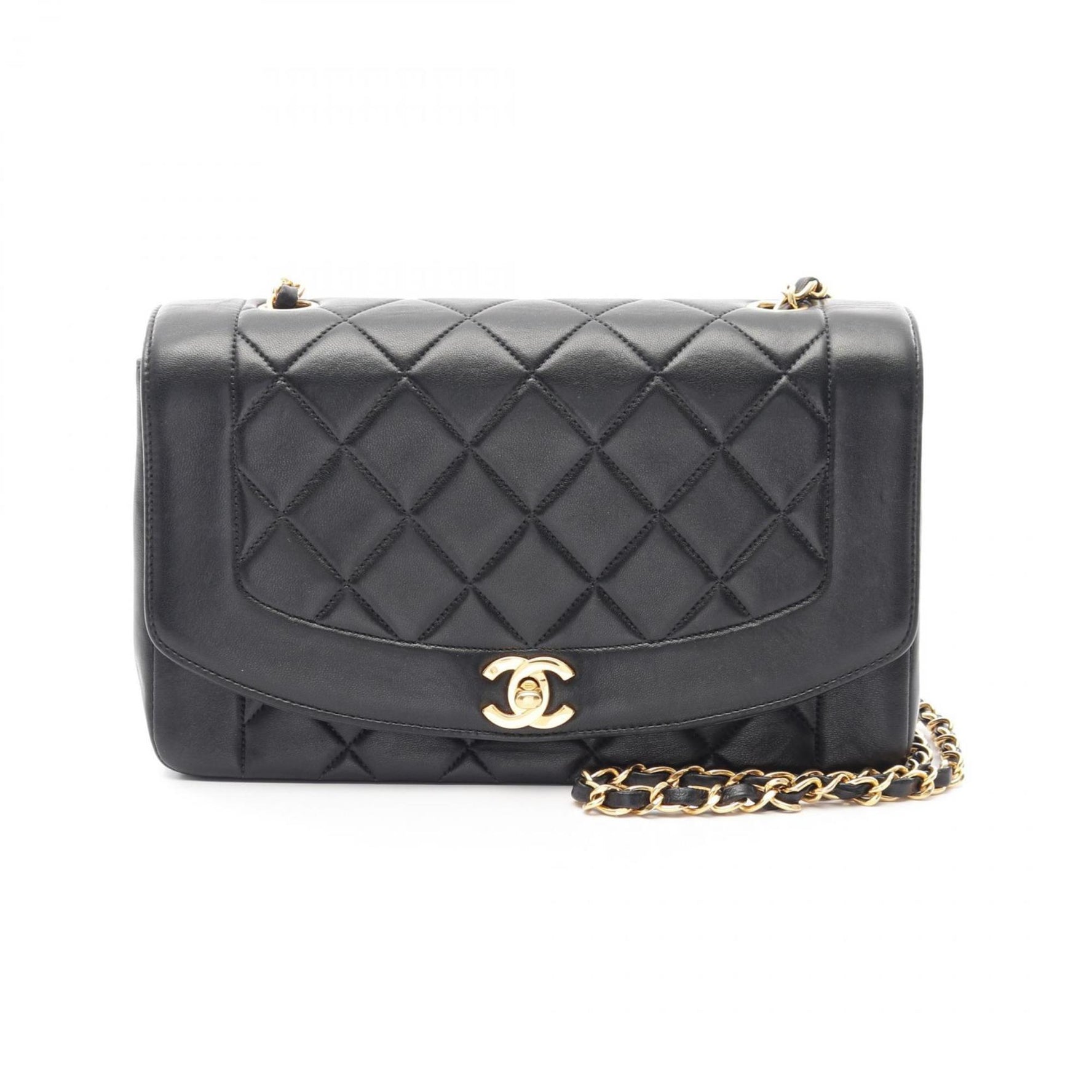 CHANEL Matelasse Diana Flap Shoulder Bag in Lambskin Leather, Black, Women's, A01165