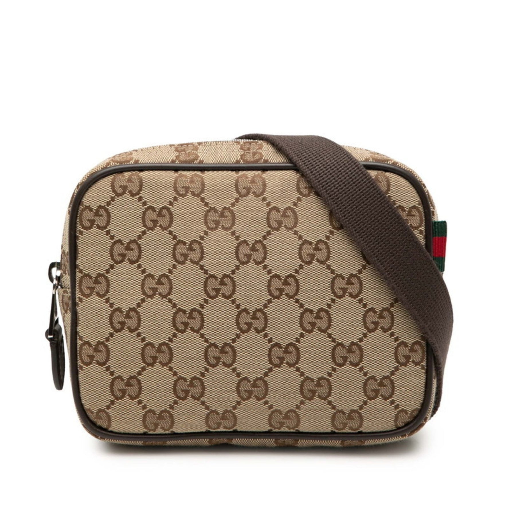Gucci GG Canvas Crossbody Shoulder Bag Beige Brown Leather