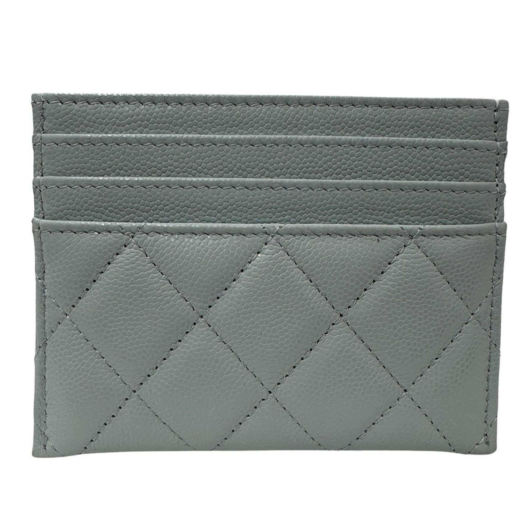 CHANEL Matelasse Business Card Case, Caviar Leather, Light Blue, Gold Hardware, Rhinestones