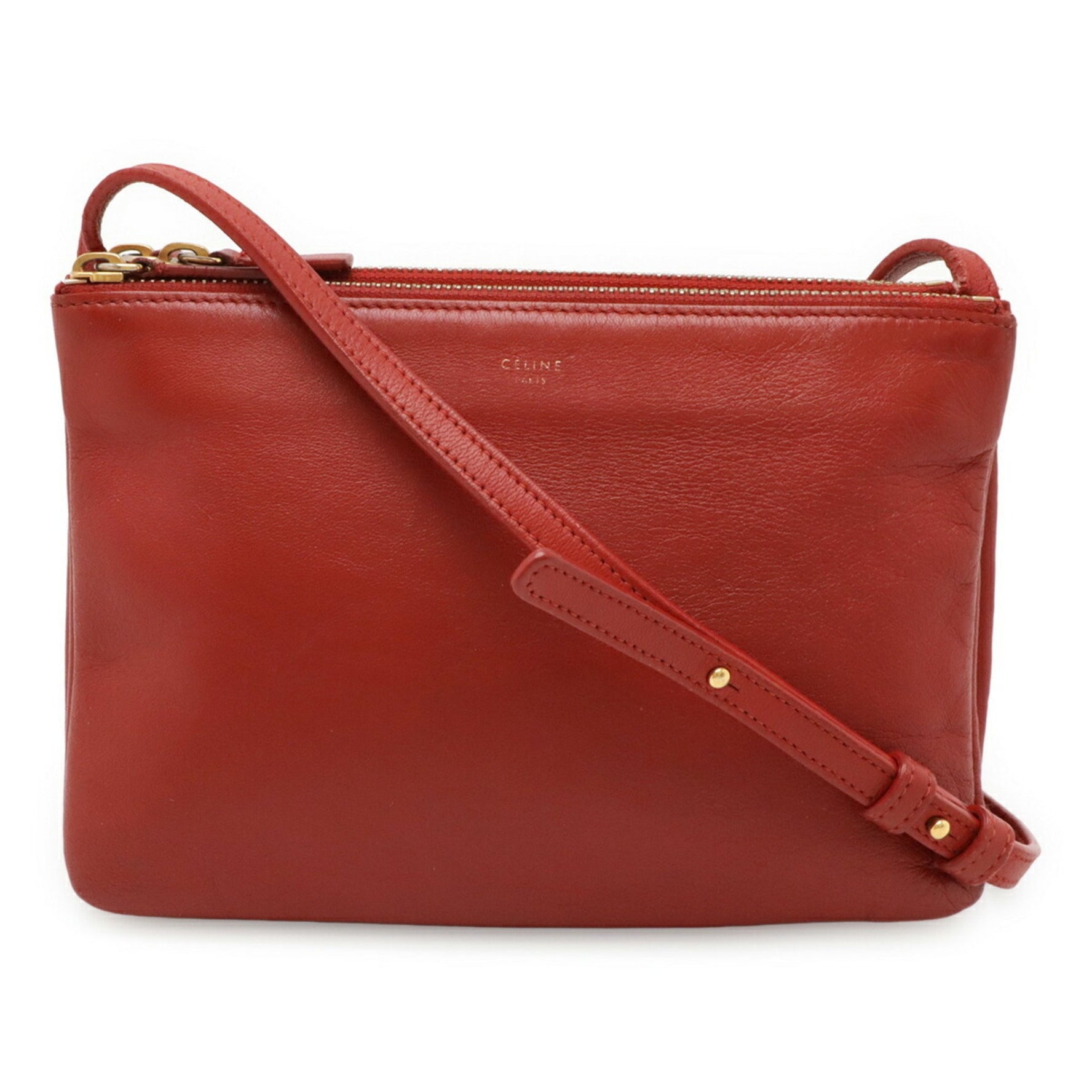 CELINE Trio Small Shoulder Bag/Pouch/Pochette in Red Leather