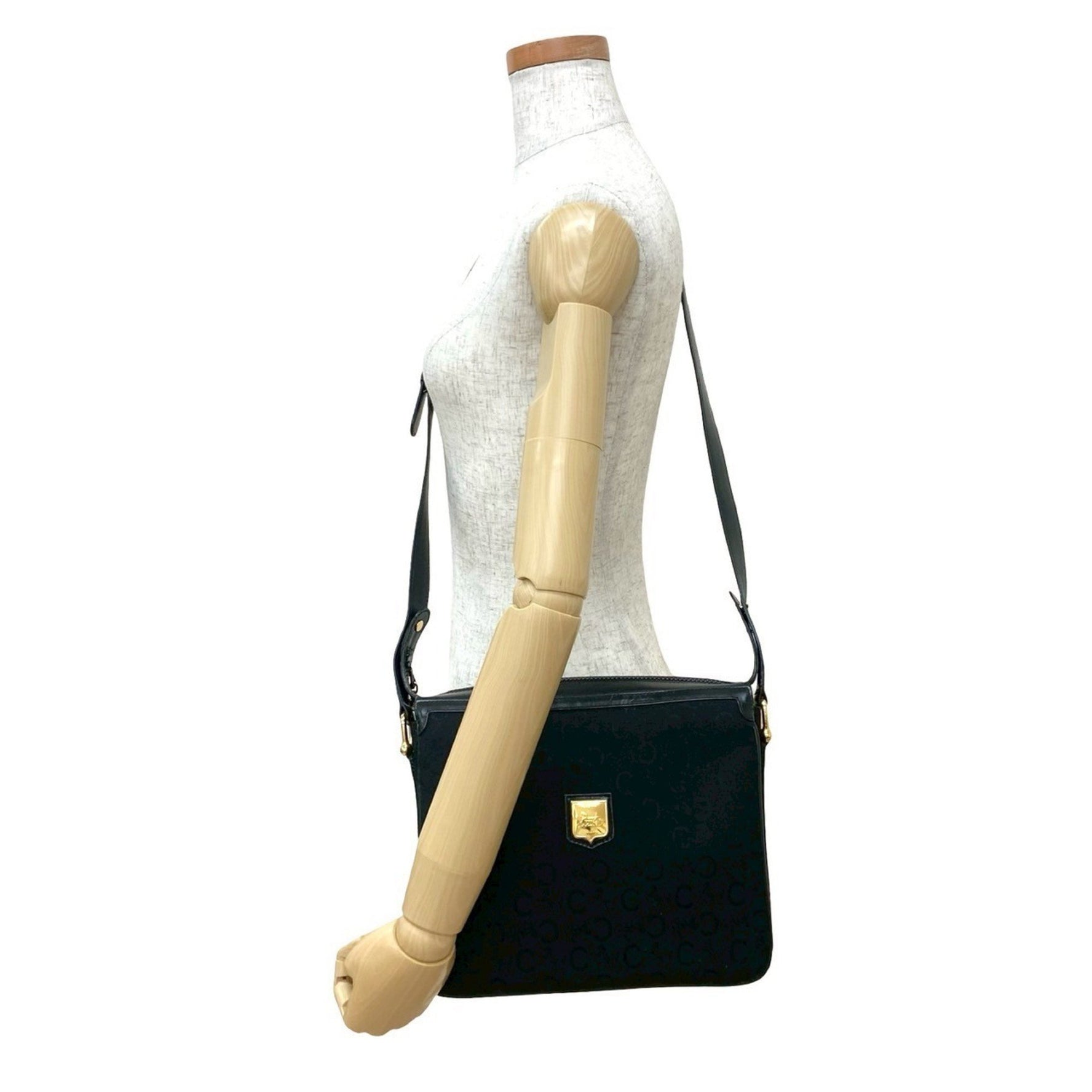 CELINE C Macadam Horse-Drawn Metal Logo Leather Canvas Shoulder Bag Pochette