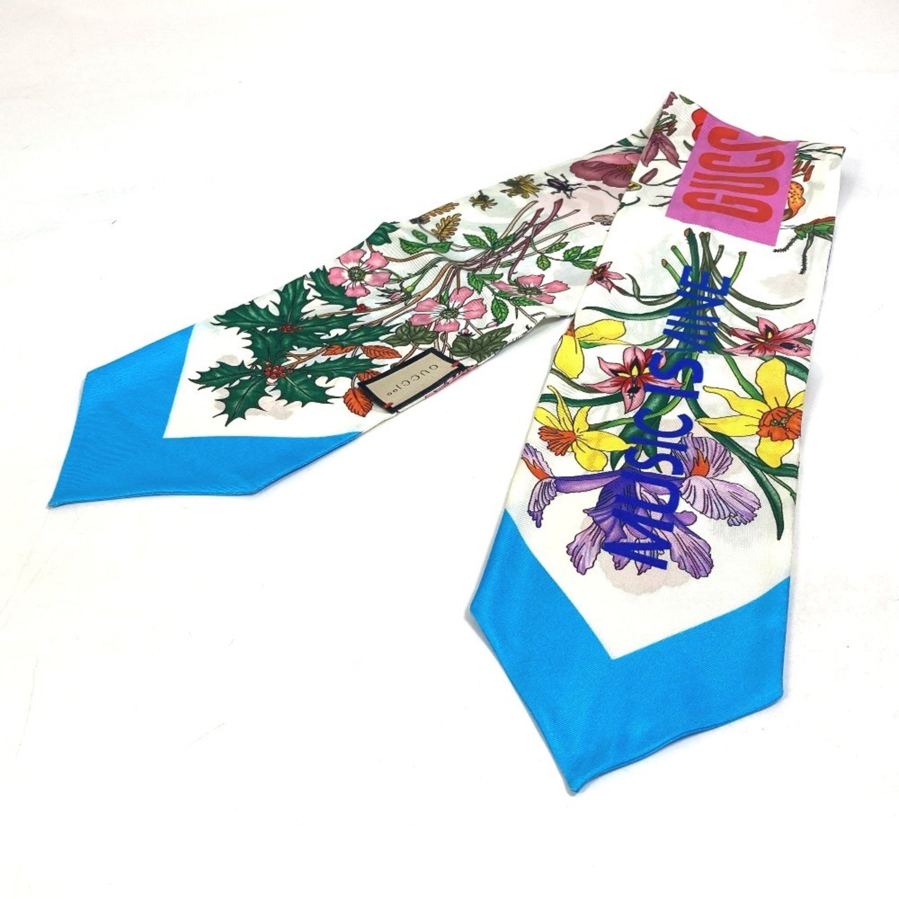 GUCCI Anniversary Flora Floral Print Neck Bow Bandeau Scarf Silk Multicolor