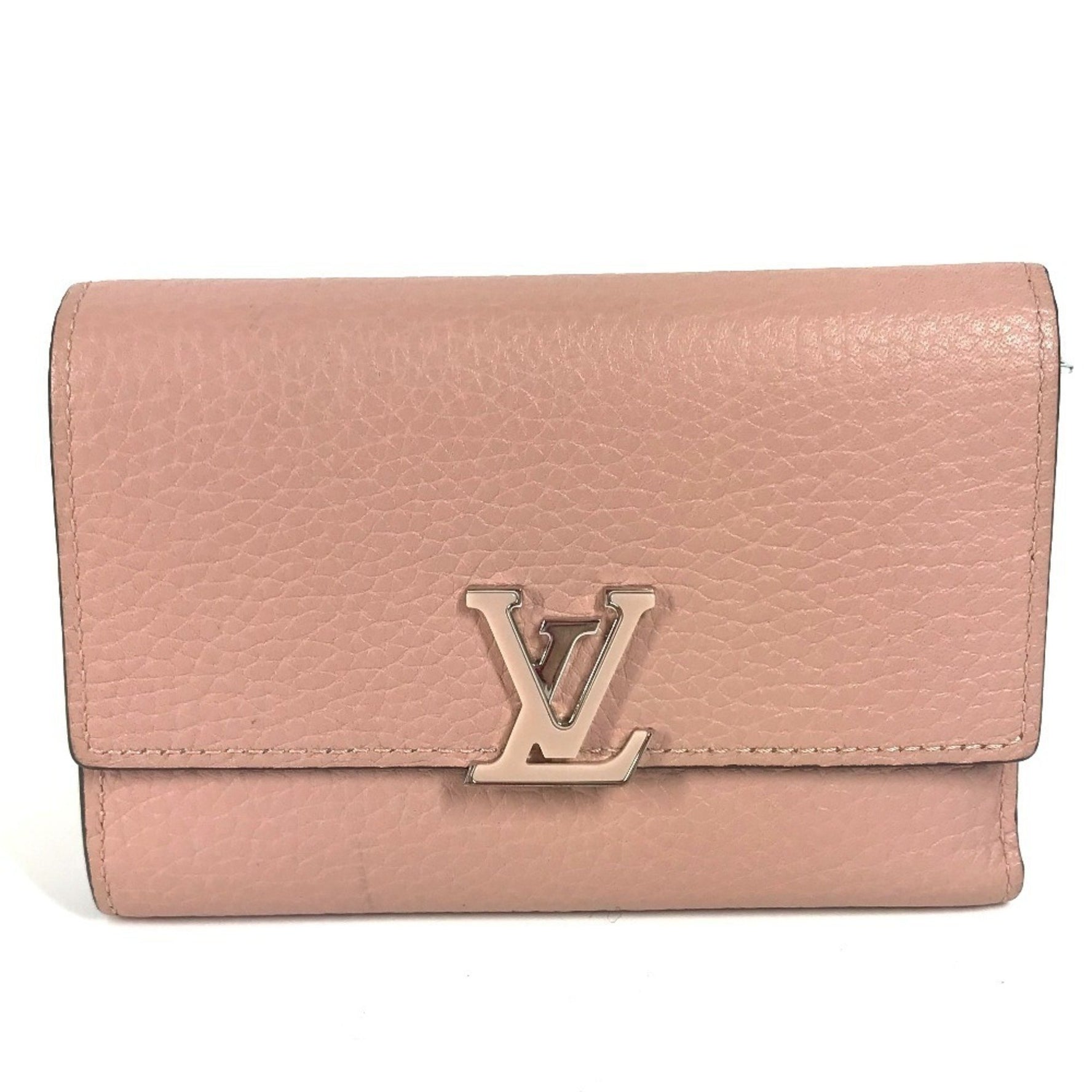 Louis Vuitton Portefeuille Capucines Compact Wallet LV Logo Tri-fold Taurillon Magnolia Pink