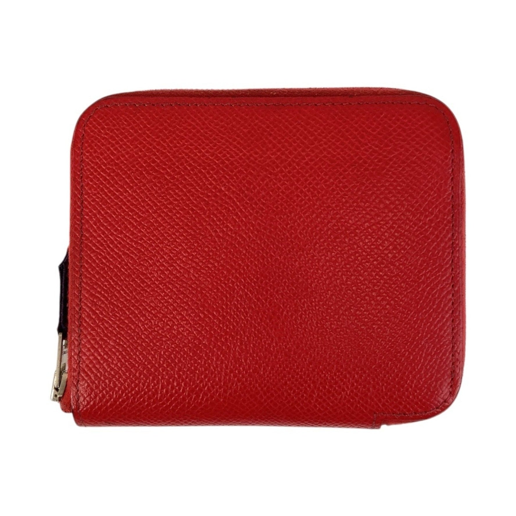 HERMES Azap Silkin Compact Wallet, Bougainvillea Pattern, Red, Silver Hardware, Epsom Leather, Silk, R Stamp