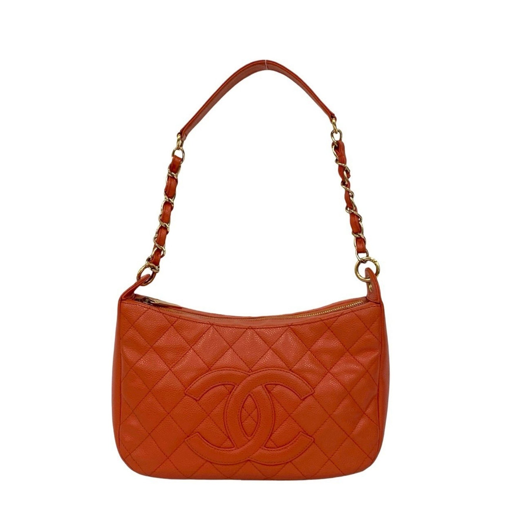 CHANEL Matelasse Coco Mark Caviar Skin Semi-One Shoulder Bag/Handbag
