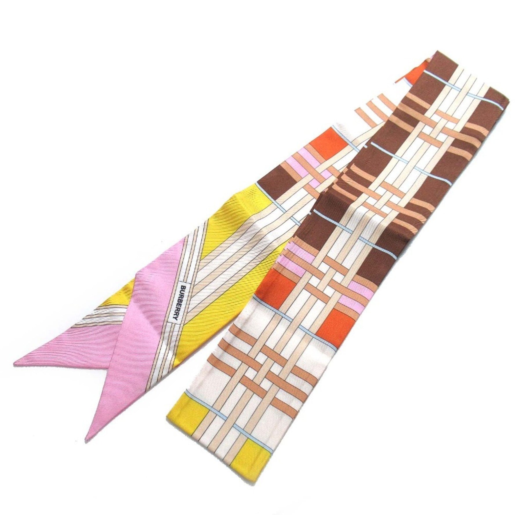 BURBERRY 100% Silk Abstract Check Slim Scarf/Muffler Multicolor Men's Women's