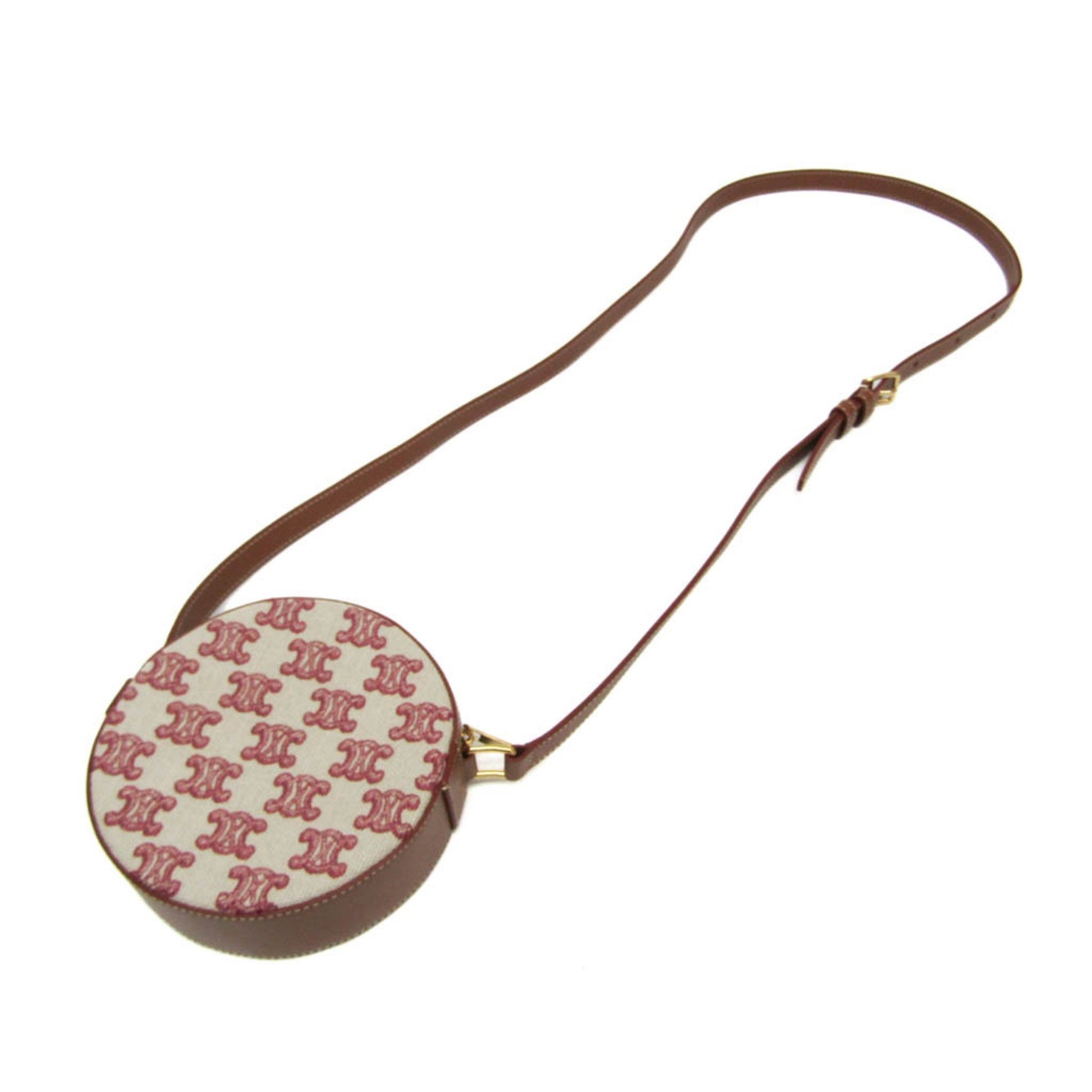 Celine Fox Red Triomphe Round Canvas,Leather Shoulder Bag Beige,Brown,Pink