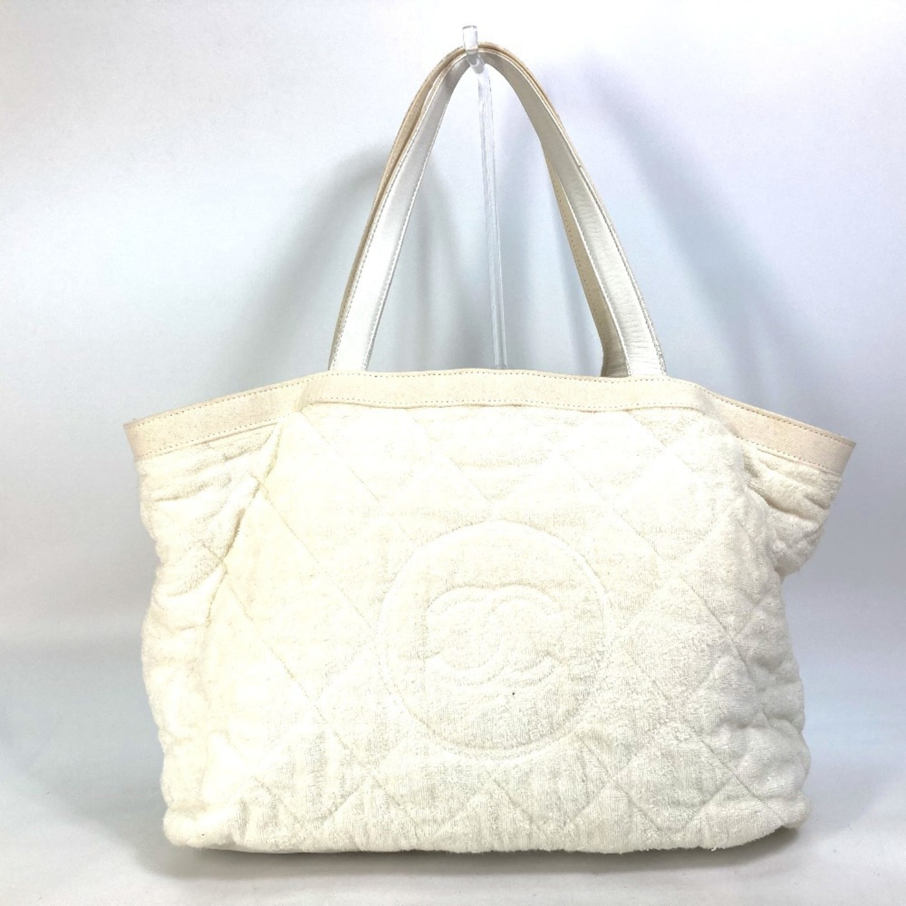 CHANEL Beach Bag Pile CC Coco Mark Shoulder Tote Cotton Leather