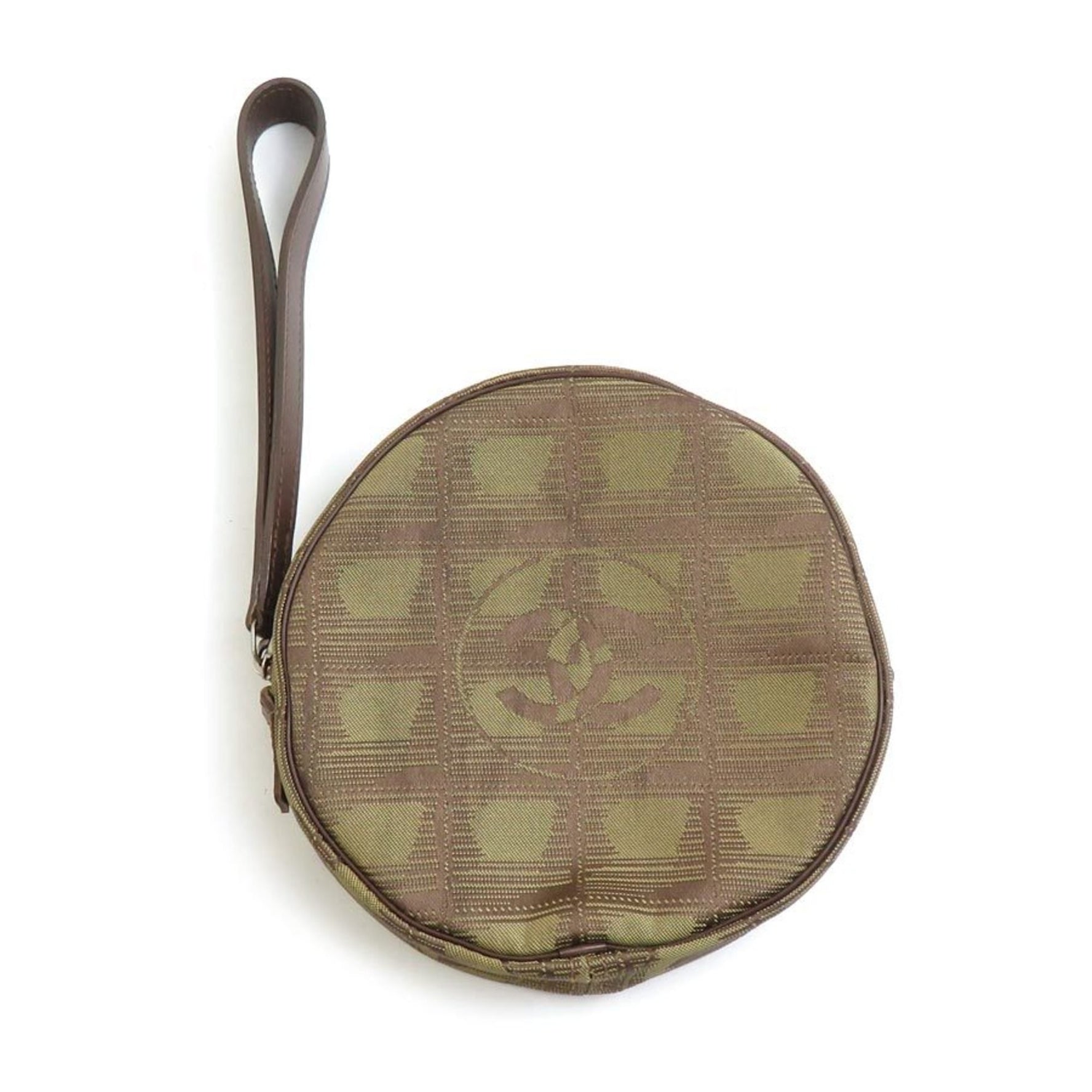 CHANEL Clutch Bag Pouch New Travel Line Nylon Jacquard Khaki Brown
