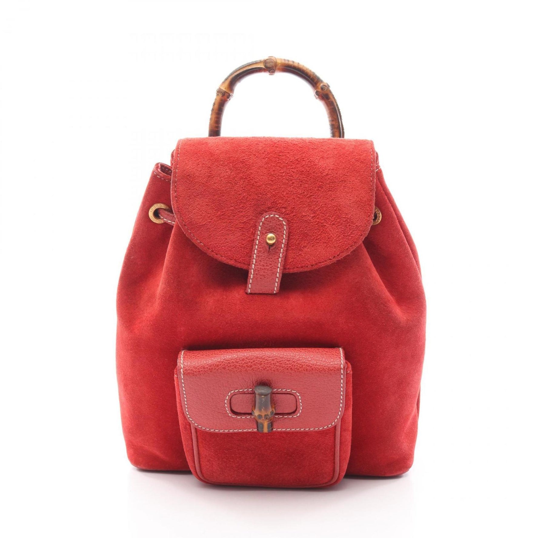 Gucci Bamboo Backpack Bag in Suede and Leather, Red, 003 1956 0030