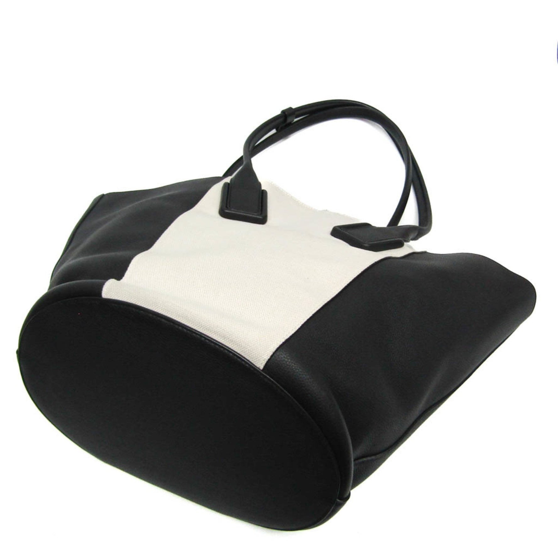 Bottega Veneta Basket Large Leather,Canvas Tote Bag Black,Off-white