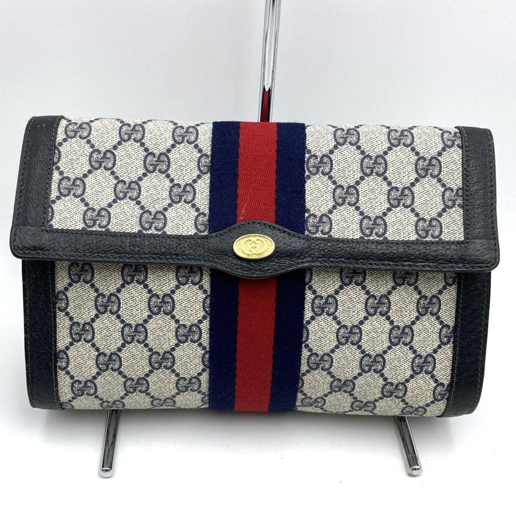 GUCCI 001 019 Clutch Bag/Second Bag Sherry Line GG Supreme Canvas and Leather
