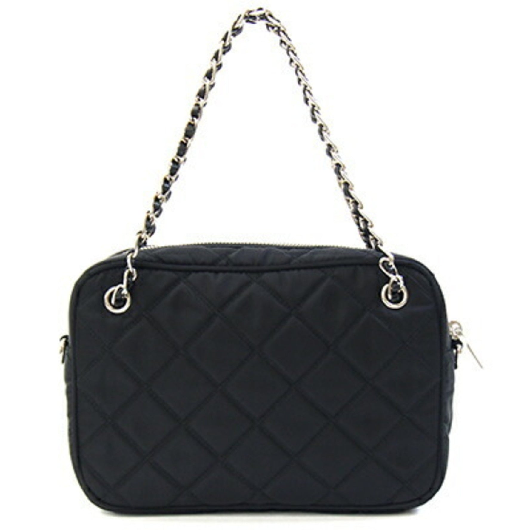 Prada Handbag Black Nylon Leather Shoulder/Crossbody Bag with Quilted Chain