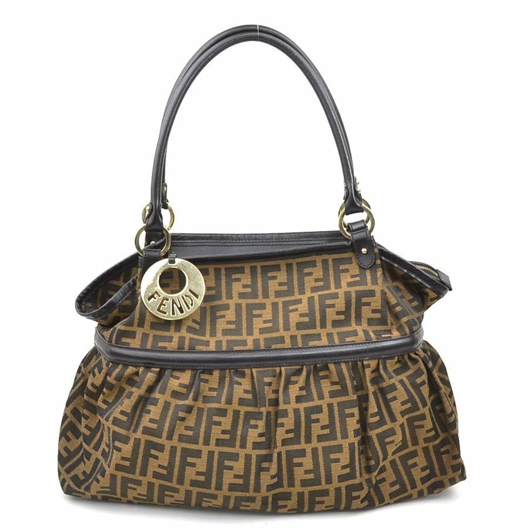 Fendi Zucca Canvas and Leather Shoulder Bag in Gold