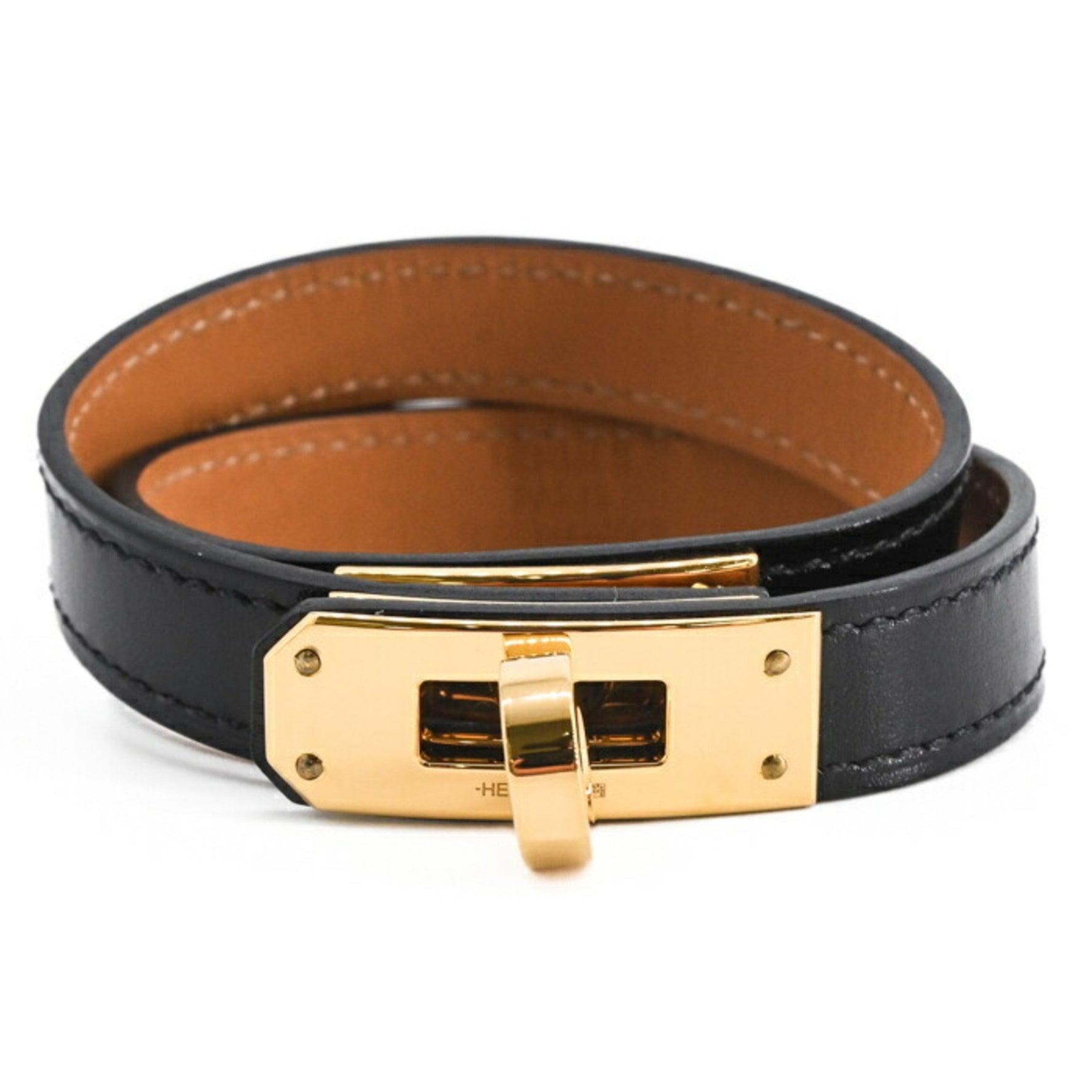 HERMES Kelly Bracelet Double Tour Box Calf Leather Black #B