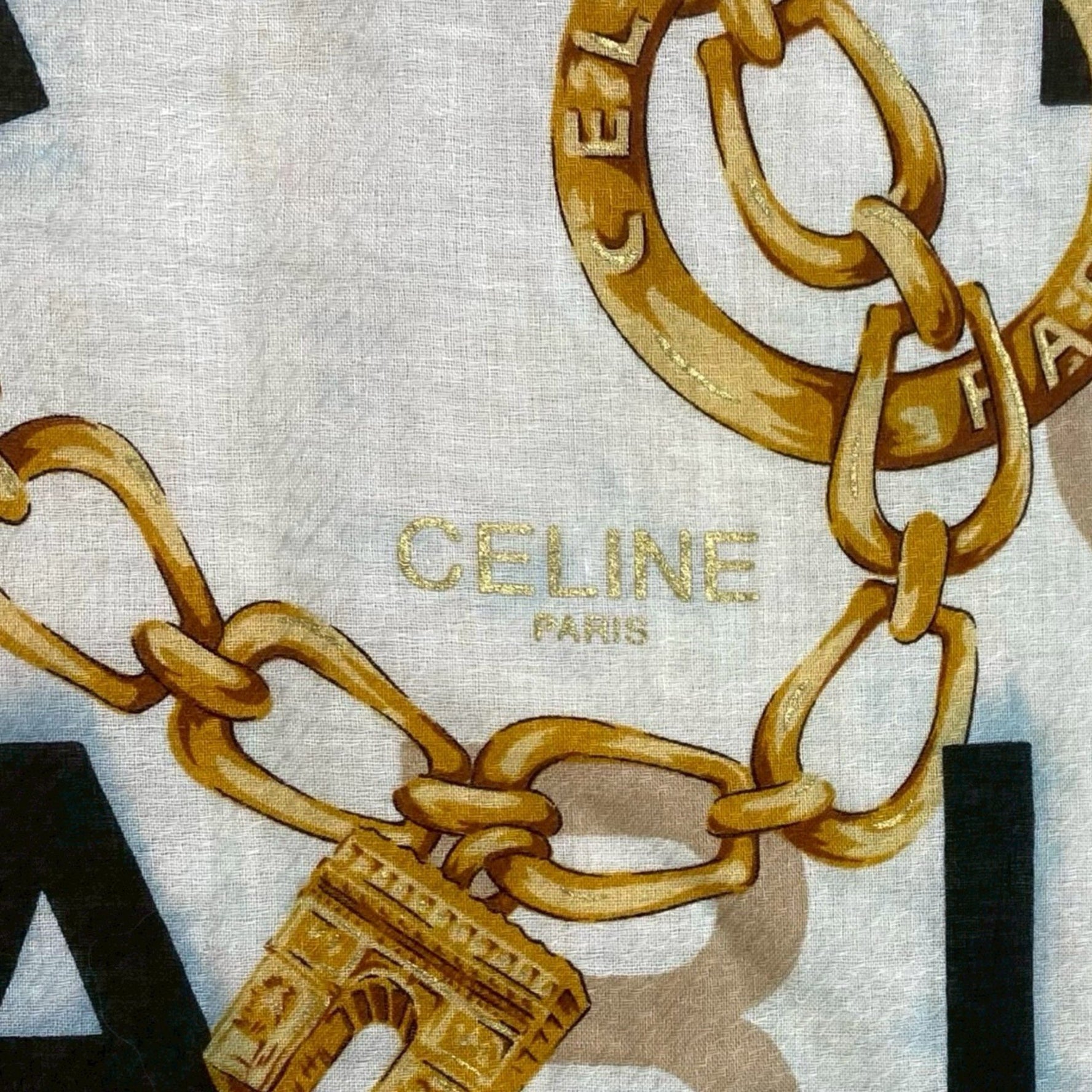 CELINE Vintage Logo Chain Print Cotton Scarf/Handkerchief, Multicolor, 260-4