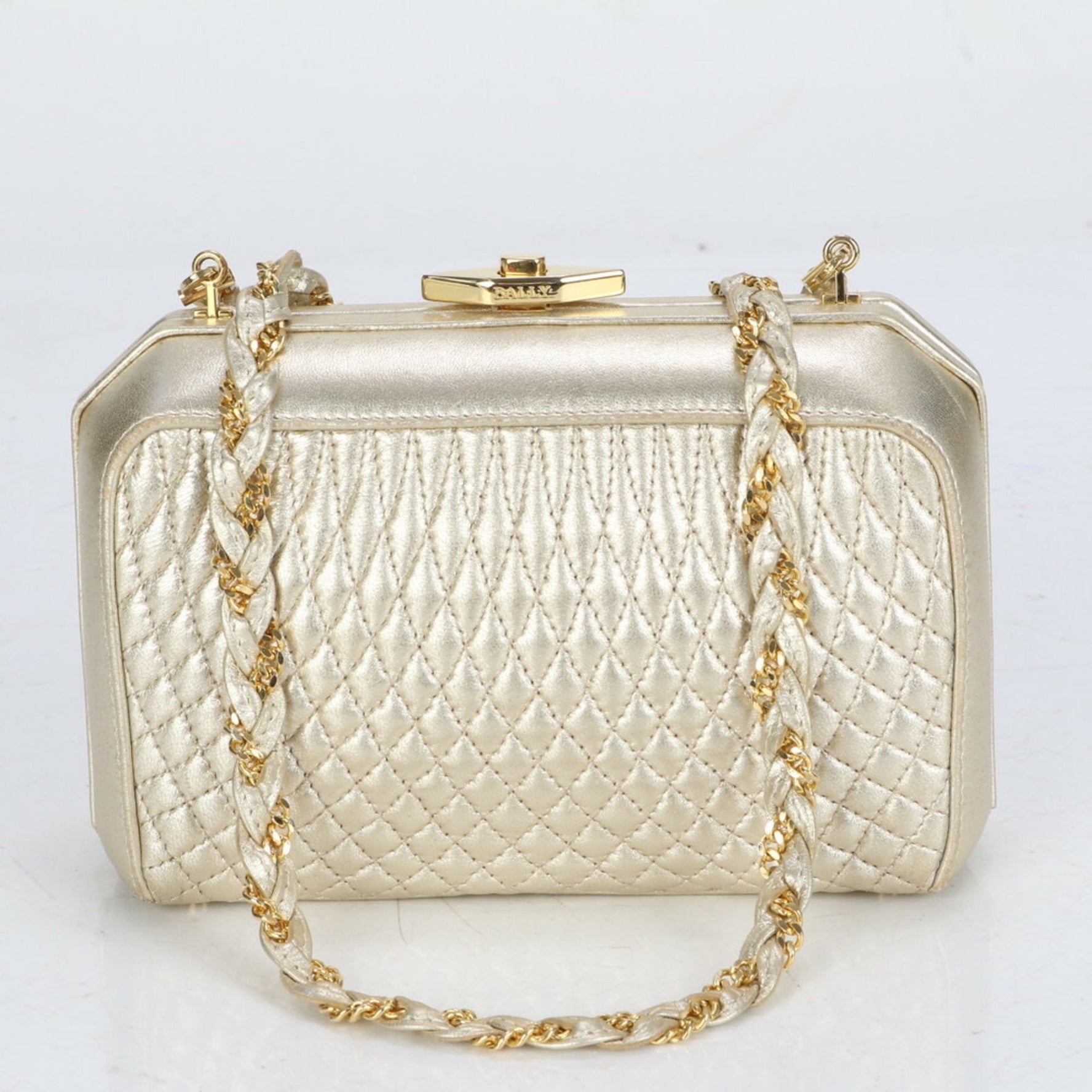 Bally quilted leather gold chain shoulder bag handbag tote for women