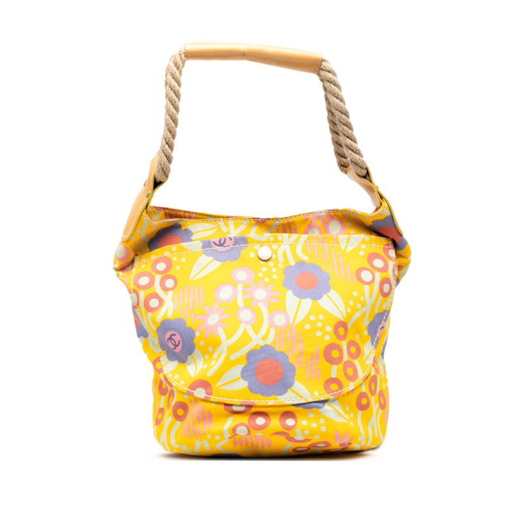 Chanel High Summer Coco Mark Flower One-Shoulder Bag Handbag in Yellow Multicolor Canvas and Leather