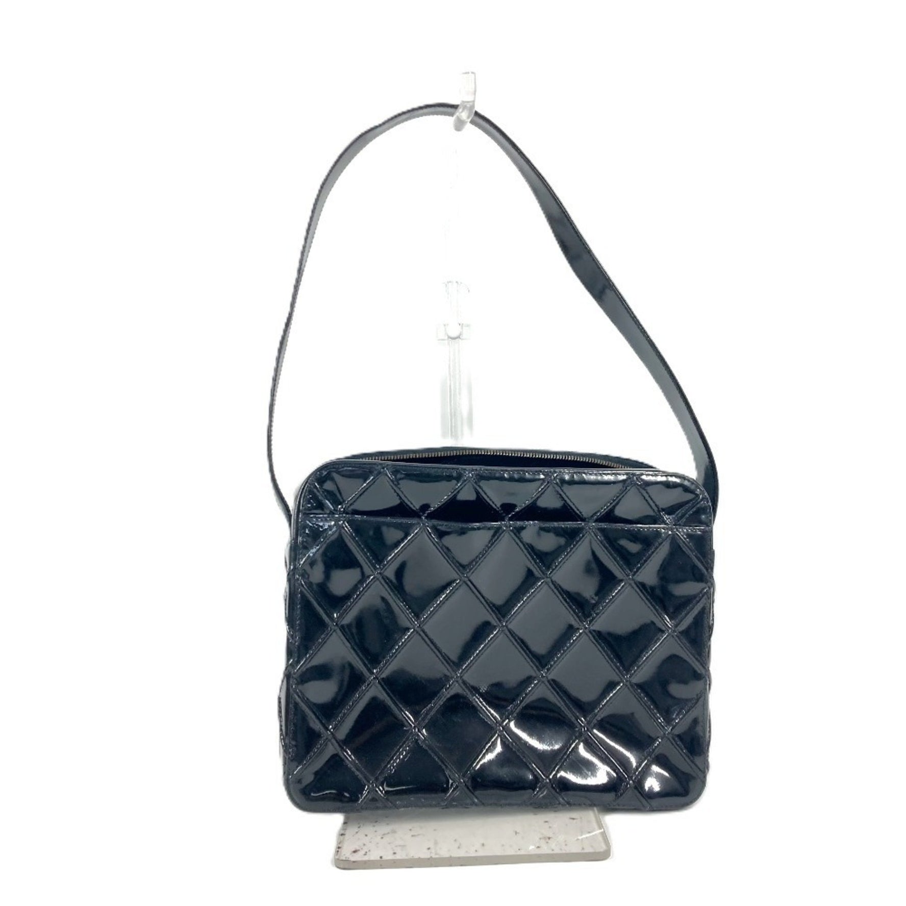 CHANEL Vintage Quilted Matelasse Bag Shoulder Box Handbag Patent Leather Women's Black