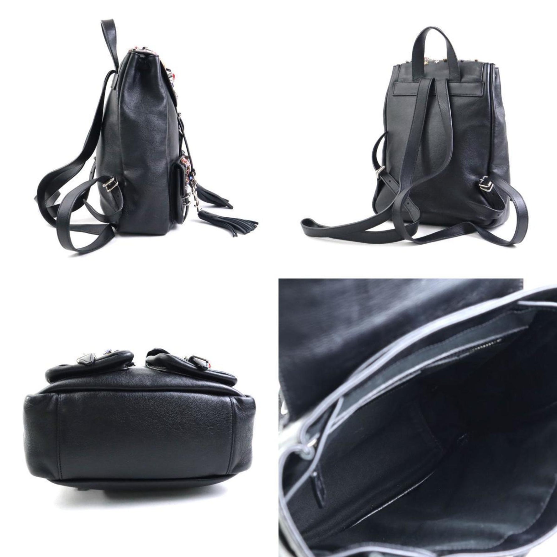 Saint Laurent Embellished Backpack Leather Metal Black Multicolor Silver Women's e59898a
