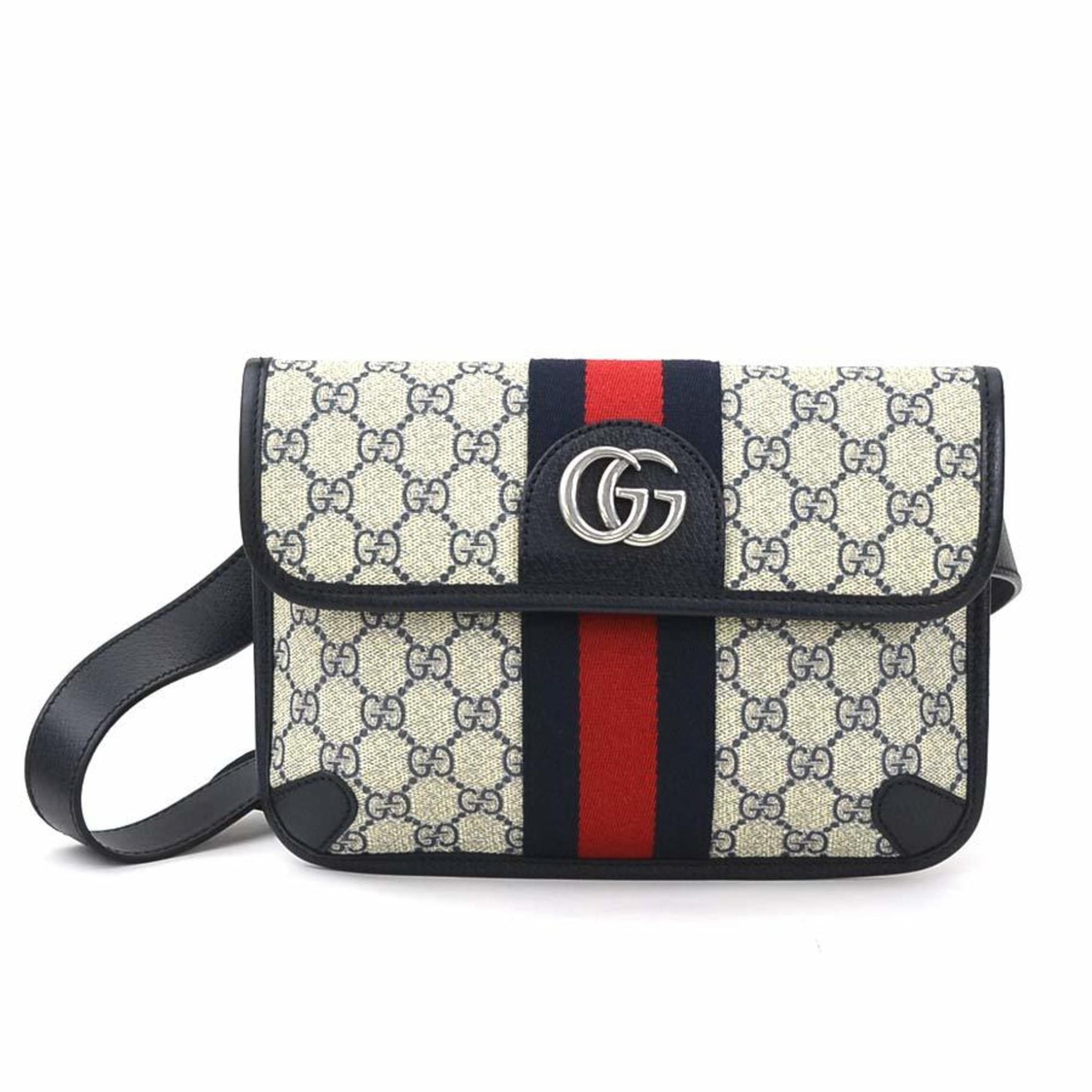 GUCCI Waist Bag Belt GG Marmont Supreme Canvas Navy Silver Men's e59275a