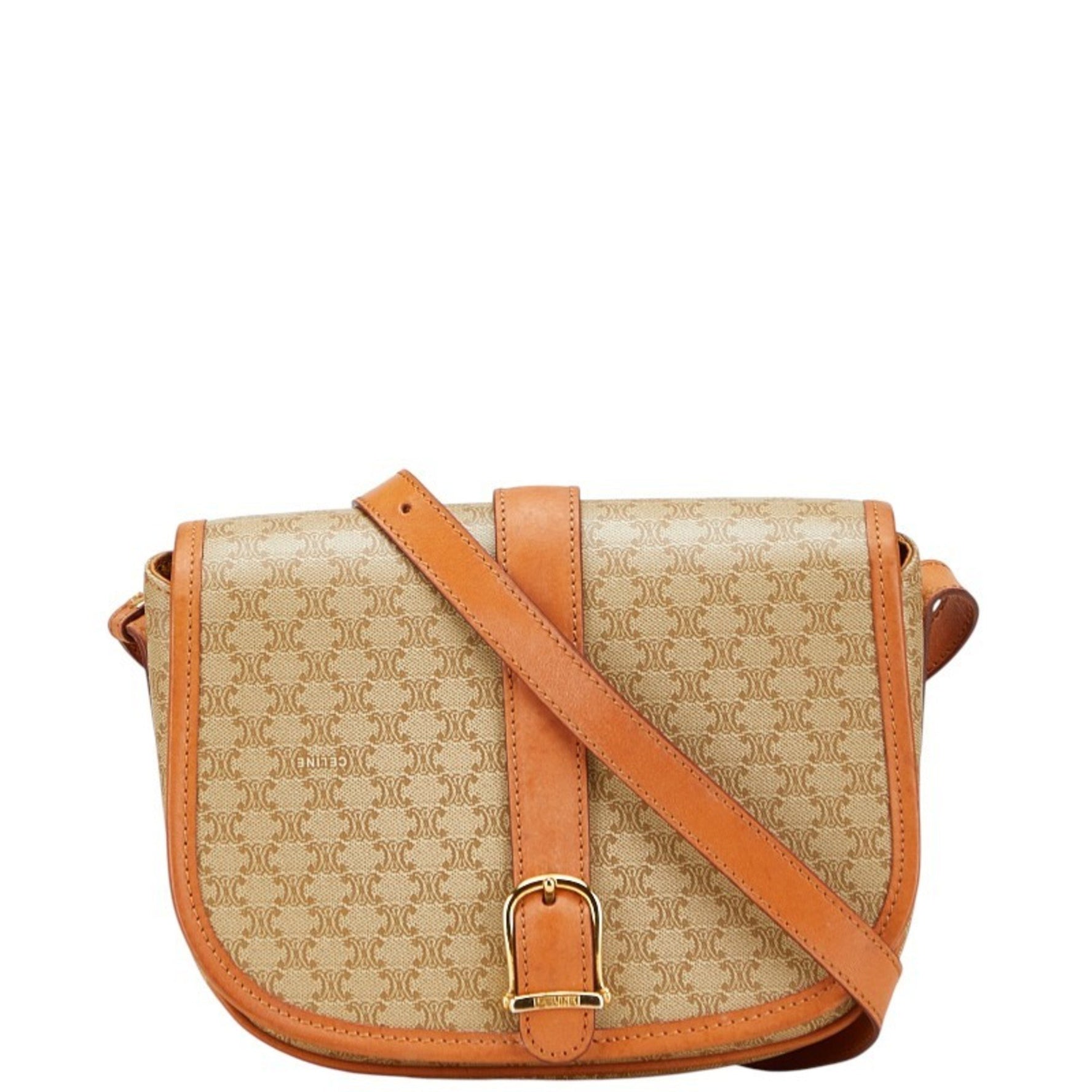 Celine Macadam Crossbody Shoulder Bag in Beige and Brown Leather